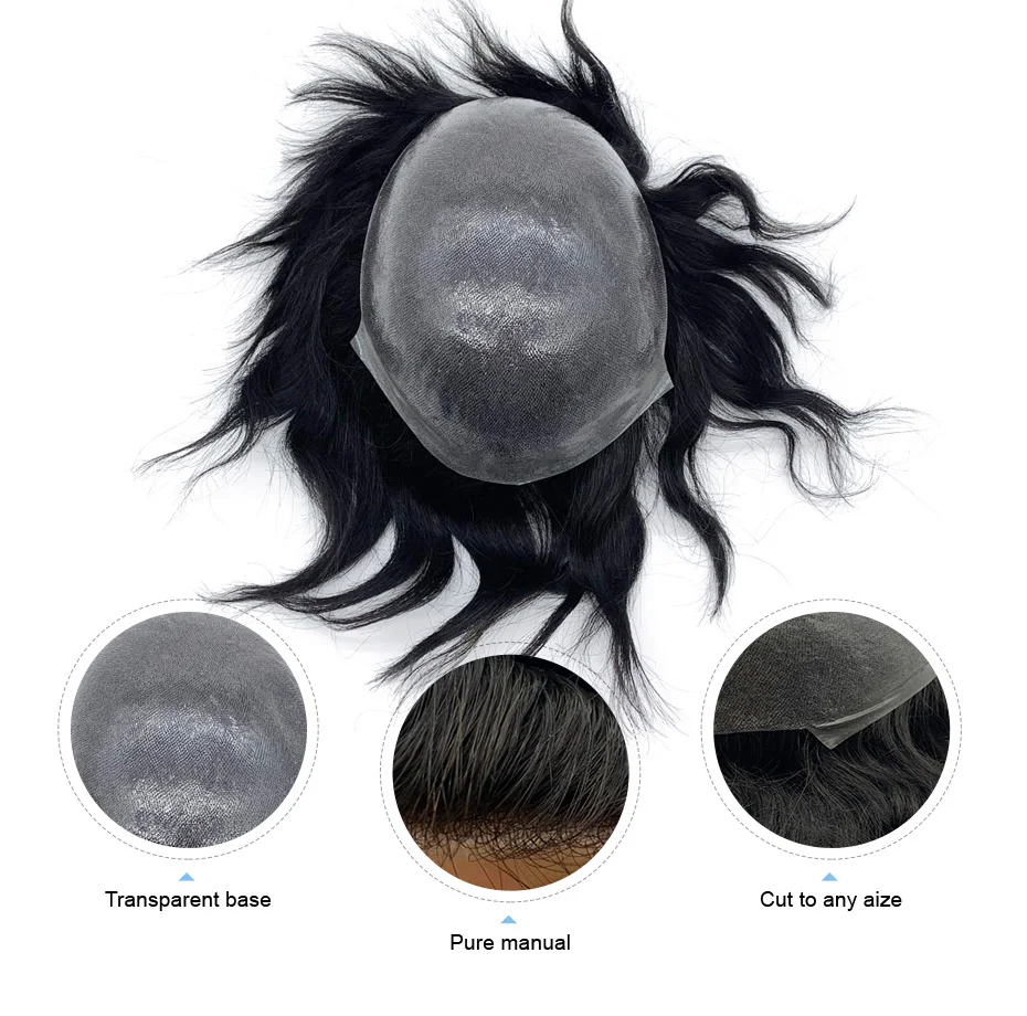 Men's Wig Human Hair Indian Remy Mens Toupee Skin Base 8x10 Inch Size Stock for Male Hair Replacement Systems