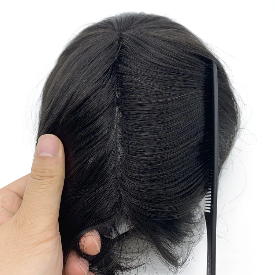Men's Wig Human Hair Indian Remy Mens Toupee Skin Base 8x10 Inch Size Stock for Male Hair Replacement Systems