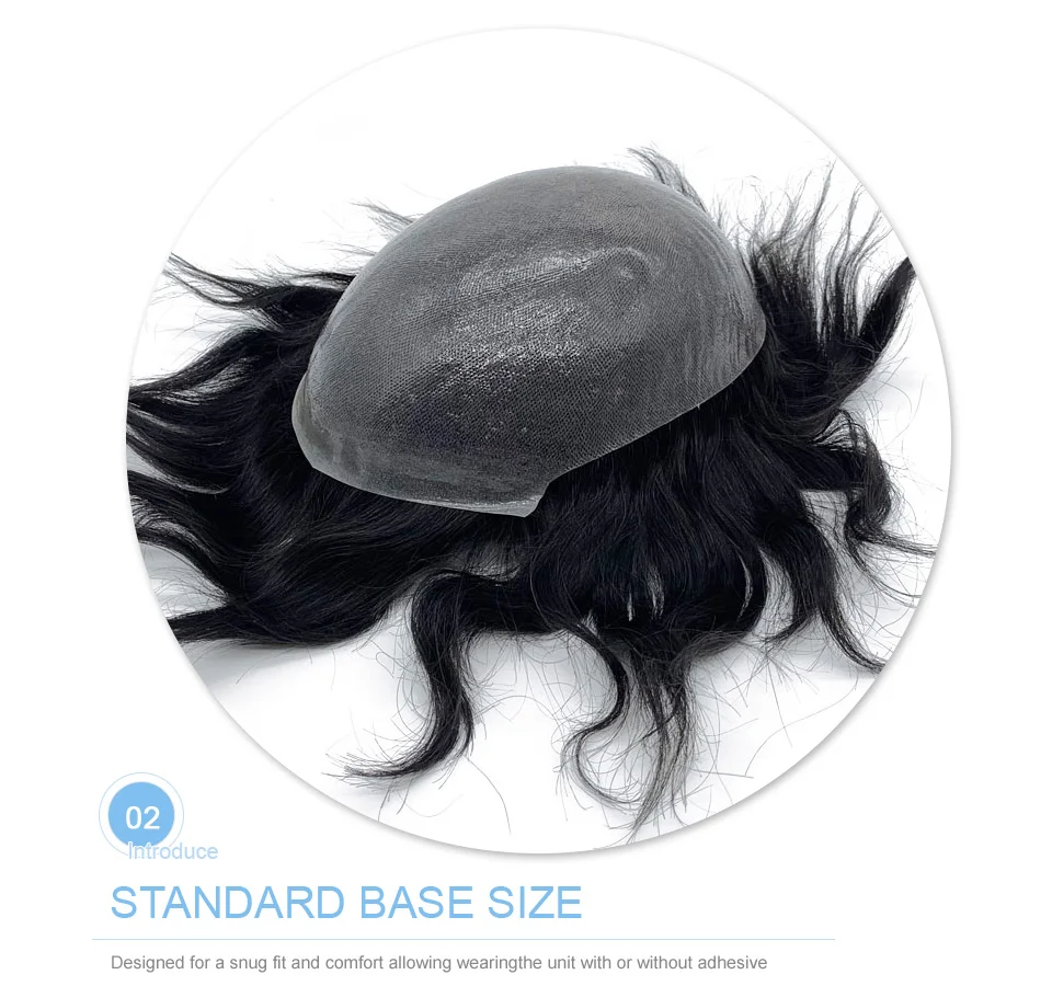Men's Wig Human Hair Indian Remy Mens Toupee Skin Base 8x10 Inch Size Stock for Male Hair Replacement Systems