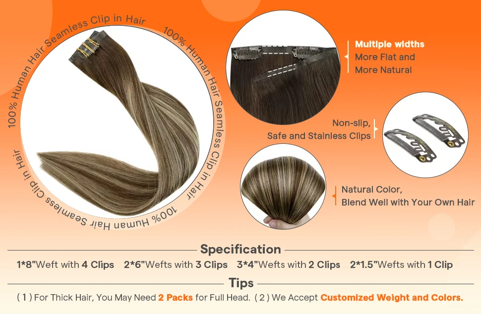 Full Shine Clip in Hair Extensions Human Hair 120g Seamless Invisible Clip In Extensions Human Hair Remy Balayage Blonde Color