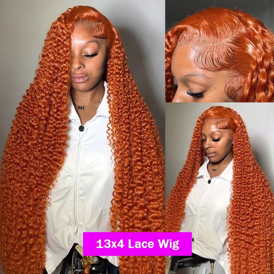 HD Ginger Orange Deep Wave 13x4 13x6 Lace Frontal Wigs Water Wave 360 Full Lace Front Wig #350 Colored Curly Human Hair Wig 220%
