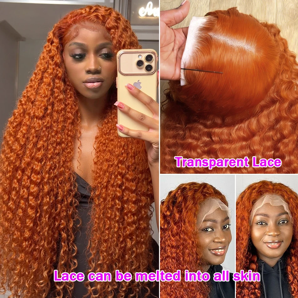 HD Ginger Orange Deep Wave 13x4 13x6 Lace Frontal Wigs Water Wave 360 Full Lace Front Wig #350 Colored Curly Human Hair Wig 220%