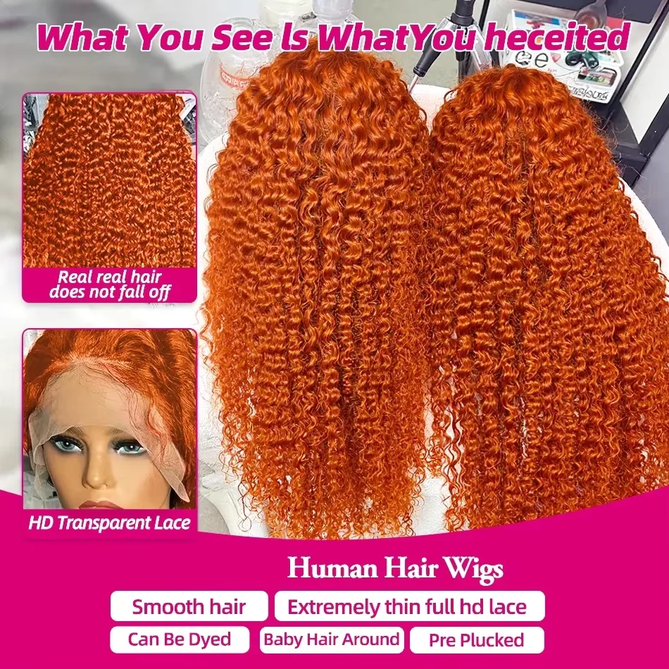 HD Ginger Orange Deep Wave 13x4 13x6 Lace Frontal Wigs Water Wave 360 Full Lace Front Wig #350 Colored Curly Human Hair Wig 220%