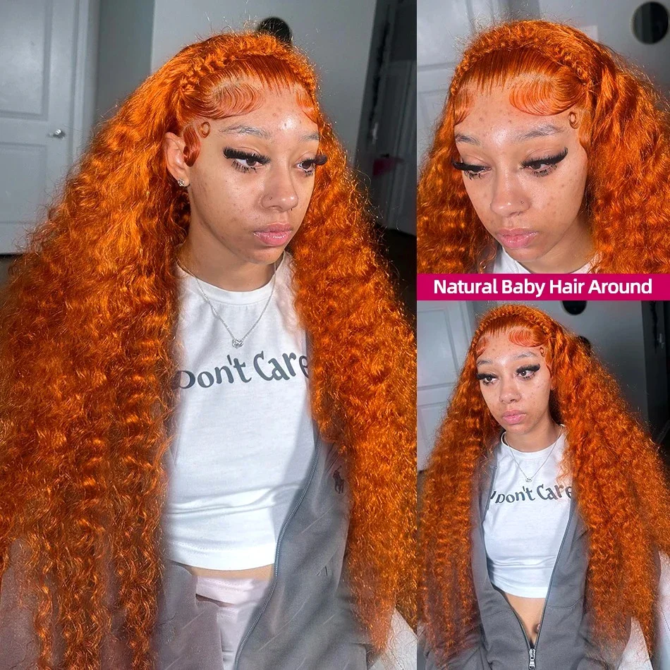 HD Ginger Orange Deep Wave 13x4 13x6 Lace Frontal Wigs Water Wave 360 Full Lace Front Wig #350 Colored Curly Human Hair Wig 220%