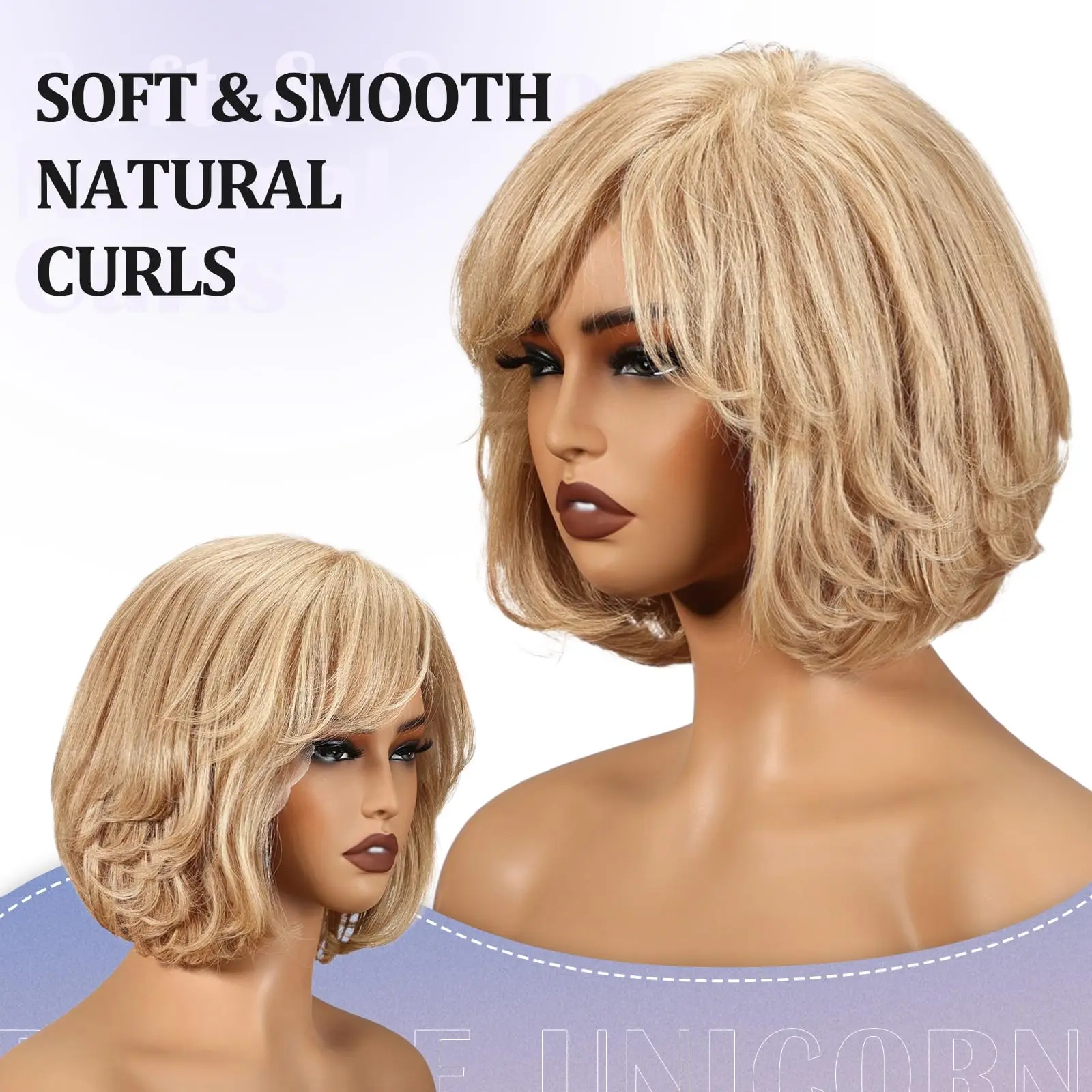 Blonde Remy Human Hair with Bangs Body Wave Short Bob Wigs Lace Frontal Wigs for White Women Daily Use 12 Inches Wavy Wigs Daily