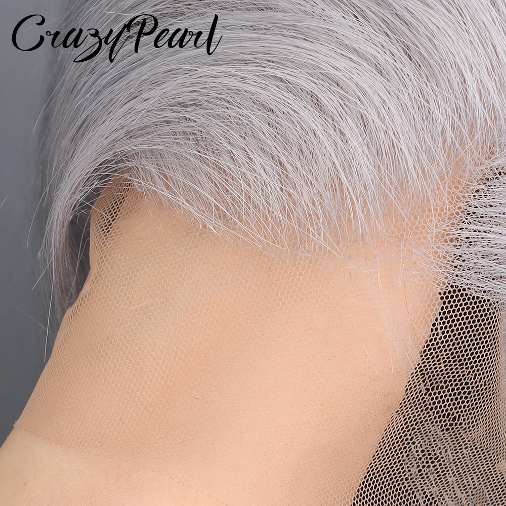 CrazyPearl Grey Bob Wig Human Hair Straight Lace Frontal Wig 13X4 Lace Front Bob Wig Preplucked 10Inch Short Human Hair Wigs