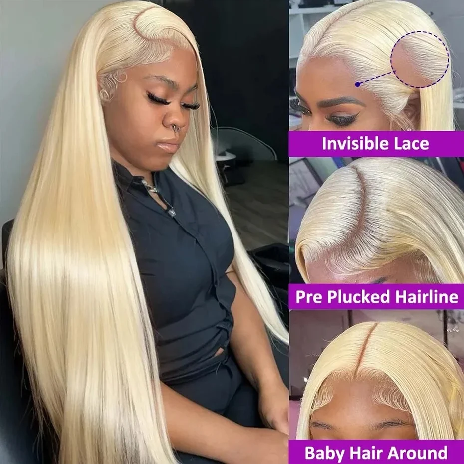 250% 300% Density 613 Honey Blonde Color 13x6 HD Lace Frontal Wigs Pre Plucked Indian Raw Hair Straight 13x4 Lace Front Human Hair Wigs For Women 38 40 inch