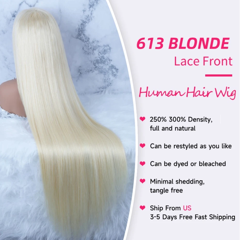 250% 300% Density 613 Honey Blonde Color 13x6 HD Lace Frontal Wigs Pre Plucked Indian Raw Hair Straight 13x4 Lace Front Human Hair Wigs For Women 38 40 inch