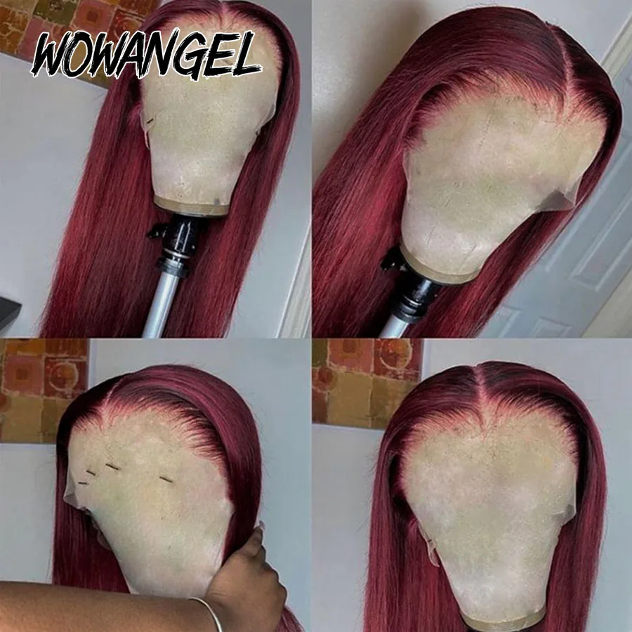 Pre Cut Lace Wig 99J Burgundy 13x6 HD Lace Frontal Human Hair Wig 30inch Straight Wigs Melt Skins 250% Red Colored Wig For Woman