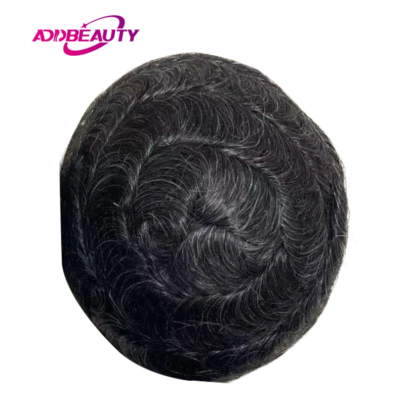 New Men Toupee Human Hair Wigs Fine Mono NPU Capillary Prosthesis Real Human Remy Hair System Male Grey Hair Toupee Hairpiece