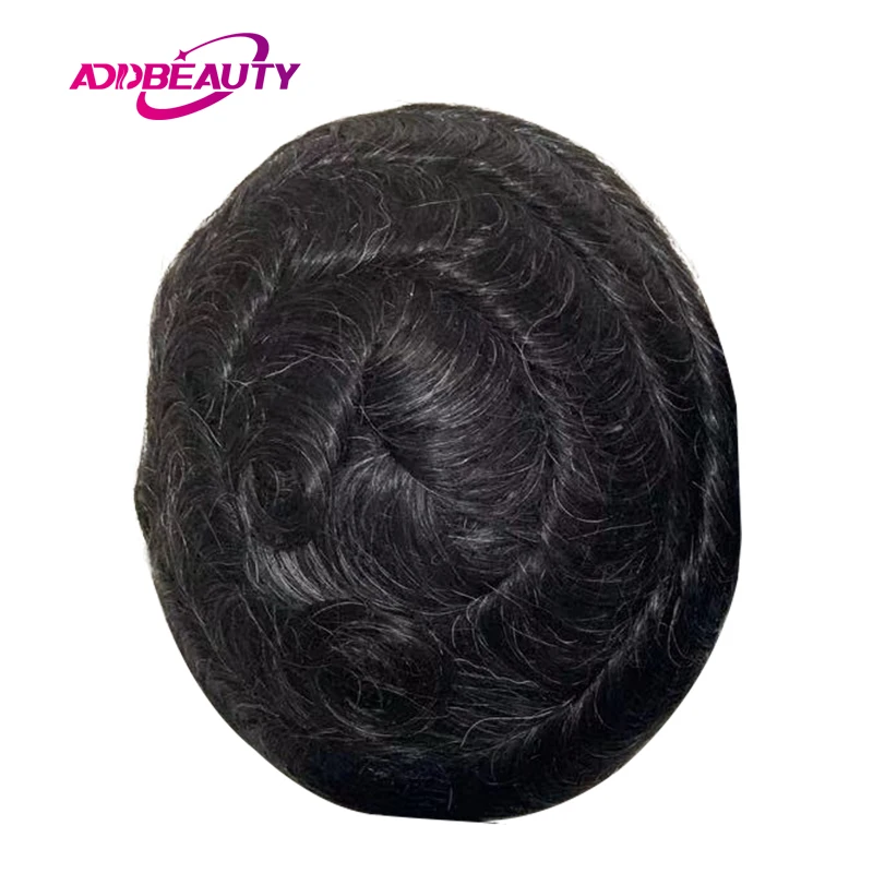 New Men Toupee Human Hair Wigs Fine Mono NPU Capillary Prosthesis Real Human Remy Hair System Male Grey Hair Toupee Hairpiece