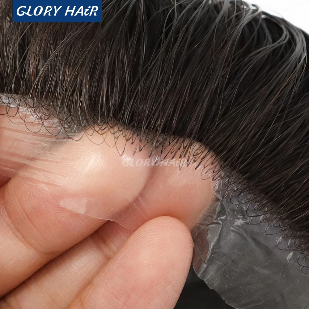 Gloryhair-NG Super Thin Skin Men Toupee 0.02-0.03mm V Loop Natural Hairline 90% Density Invisible Male Hair Unit Wig