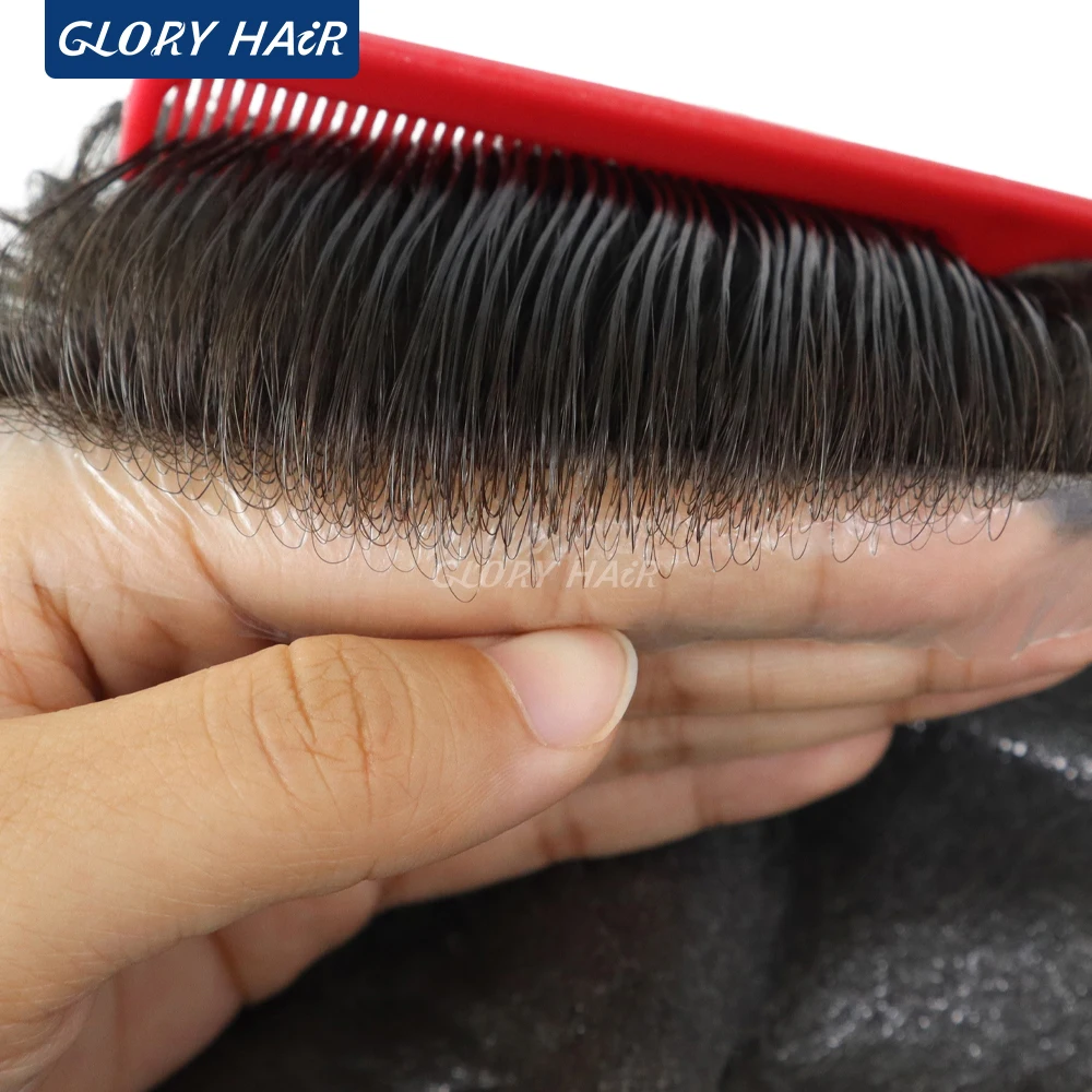 Gloryhair-NG Super Thin Skin Men Toupee 0.02-0.03mm V Loop Natural Hairline 90% Density Invisible Male Hair Unit Wig