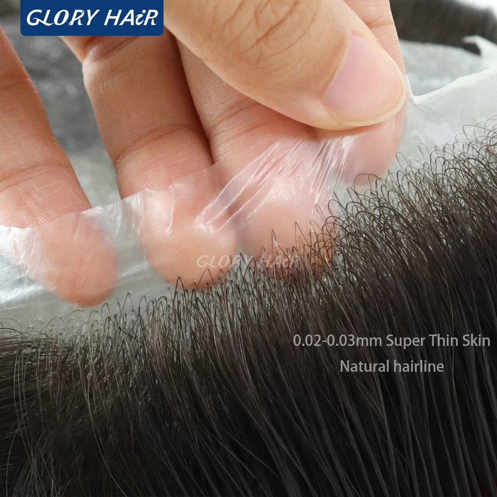 Gloryhair-NG Super Thin Skin Men Toupee 0.02-0.03mm V Loop Natural Hairline 90% Density Invisible Male Hair Unit Wig