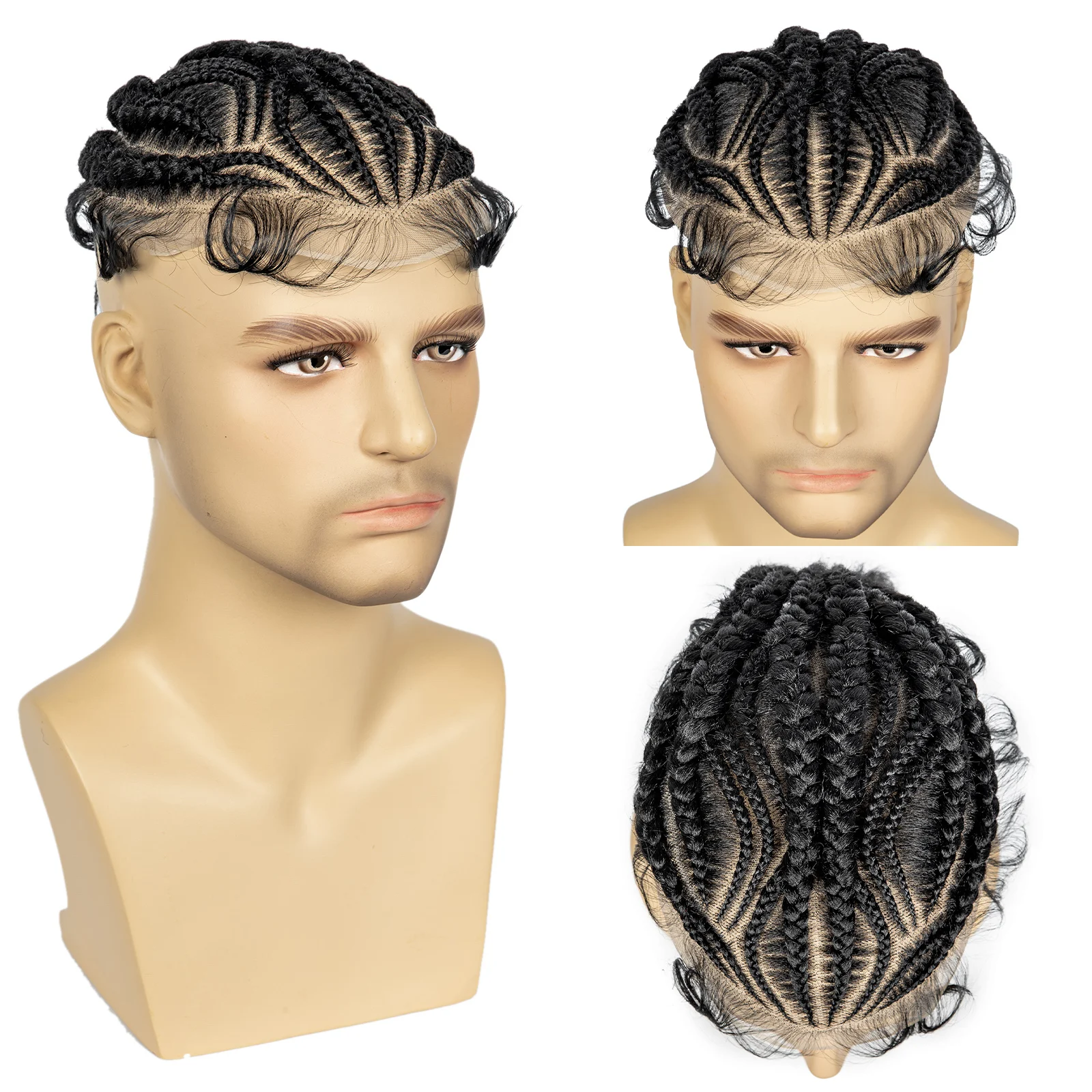 Men's Toupee Hair HD Full Lace Male Hairpieces with Cornrow Braids White Hair Reaplcement Synthetic Short Hair Topper for Men