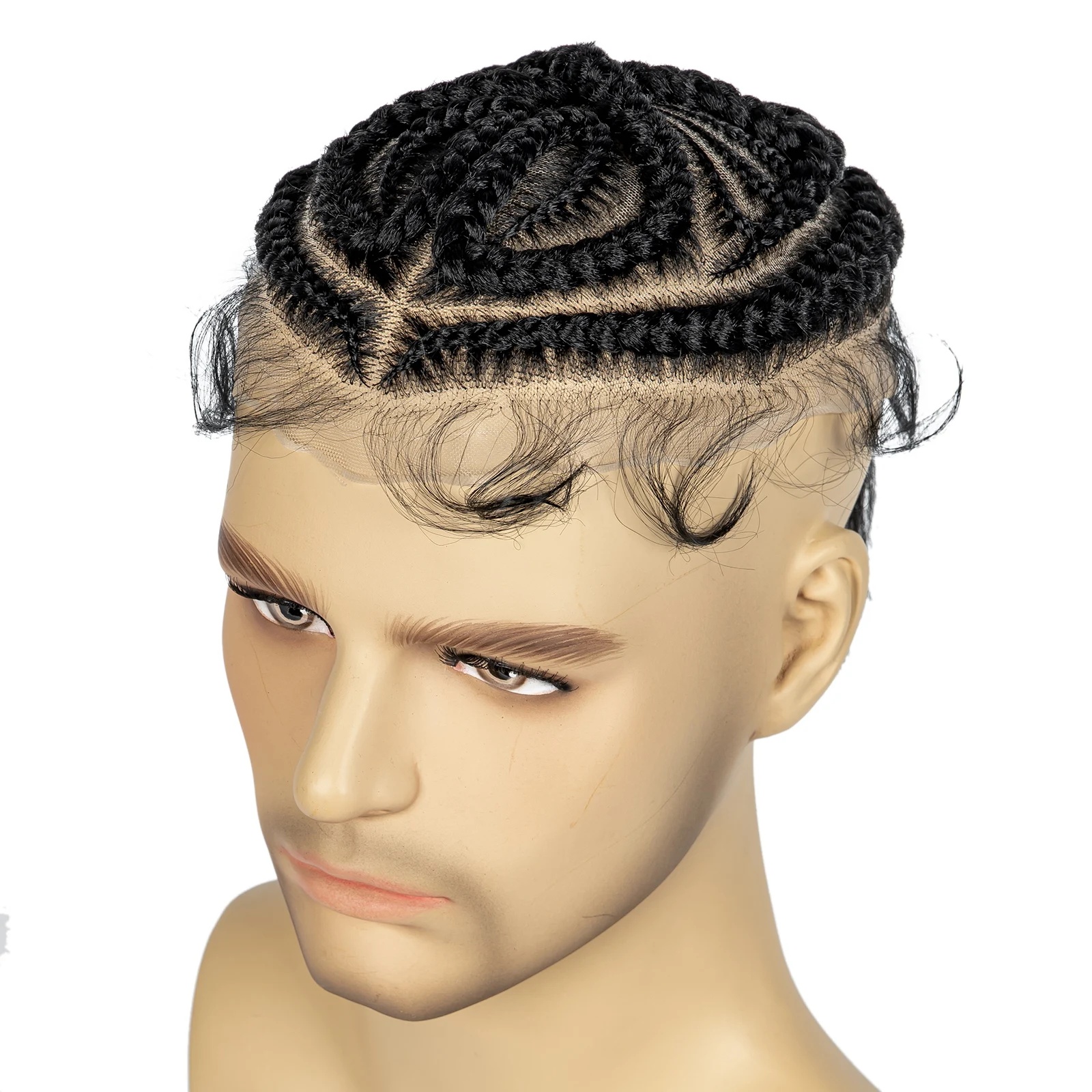 Men's Toupee Hair HD Full Lace Male Hairpieces with Cornrow Braids White Hair Reaplcement Synthetic Short Hair Topper for Men
