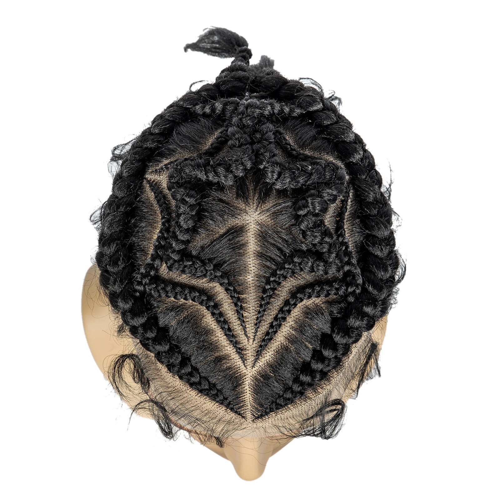 Men's Toupee Hair HD Full Lace Male Hairpieces with Cornrow Braids White Hair Reaplcement Synthetic Short Hair Topper for Men