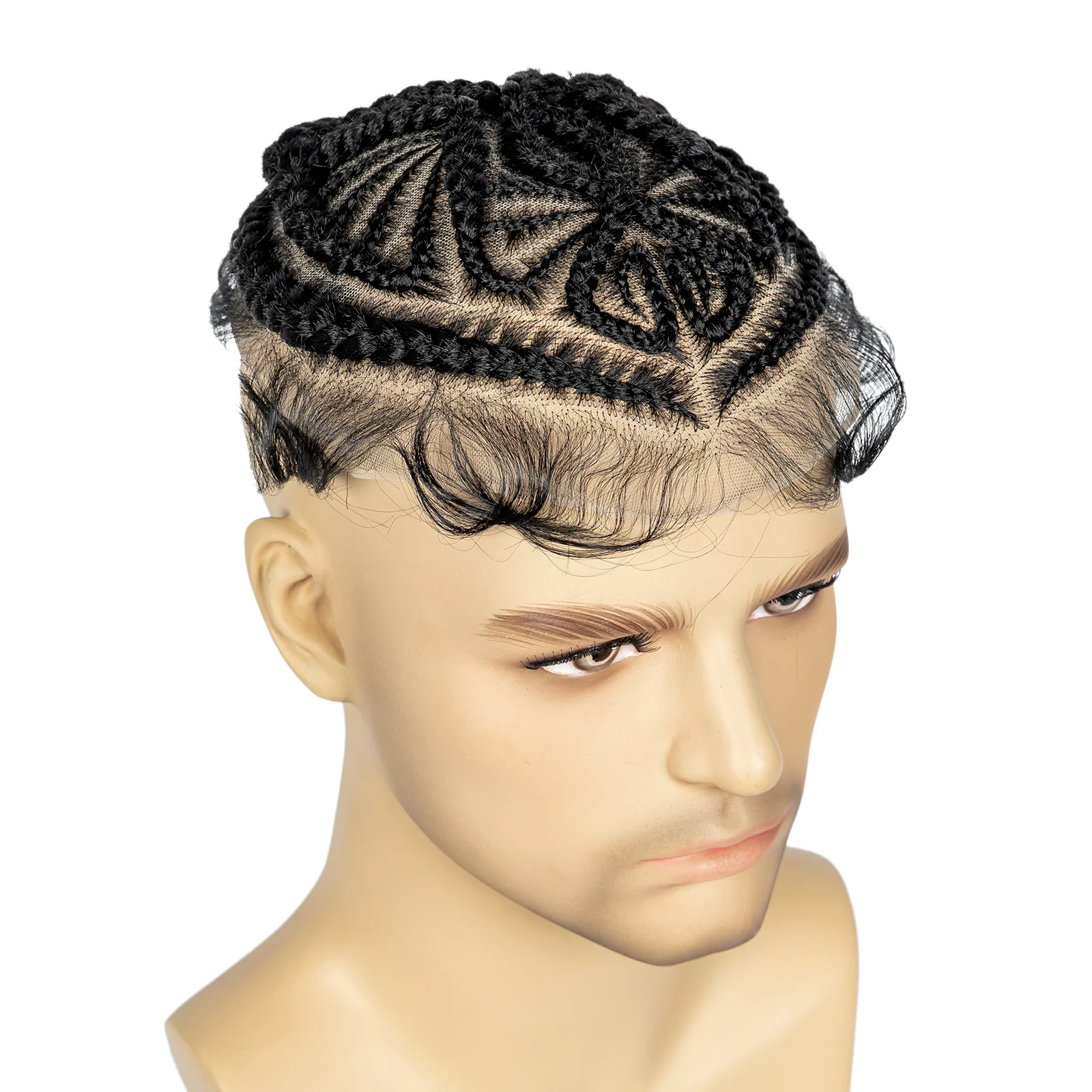 Men's Toupee Hair HD Full Lace Male Hairpieces with Cornrow Braids White Hair Reaplcement Synthetic Short Hair Topper for Men
