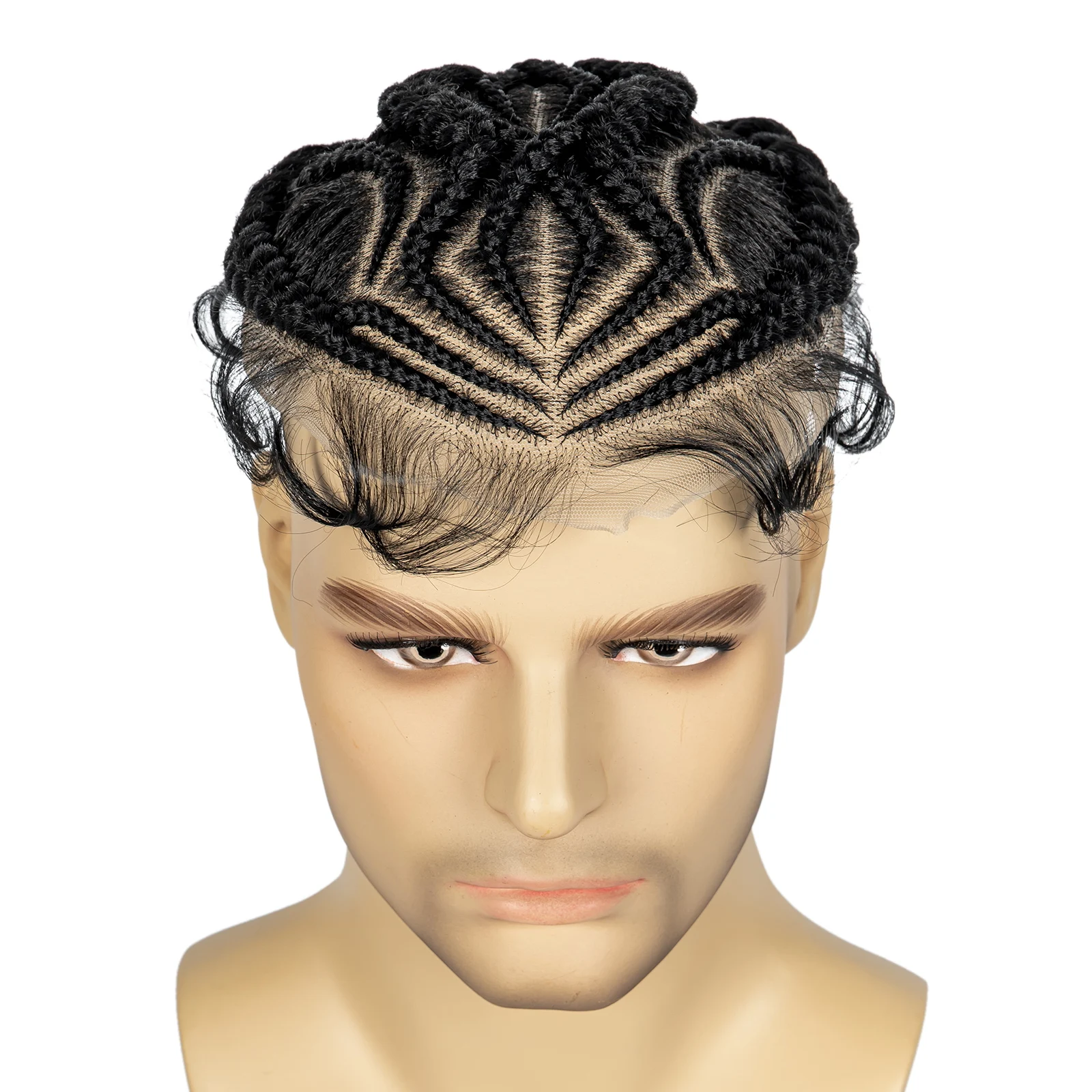 Men's Toupee Hair HD Full Lace Male Hairpieces with Cornrow Braids White Hair Reaplcement Synthetic Short Hair Topper for Men