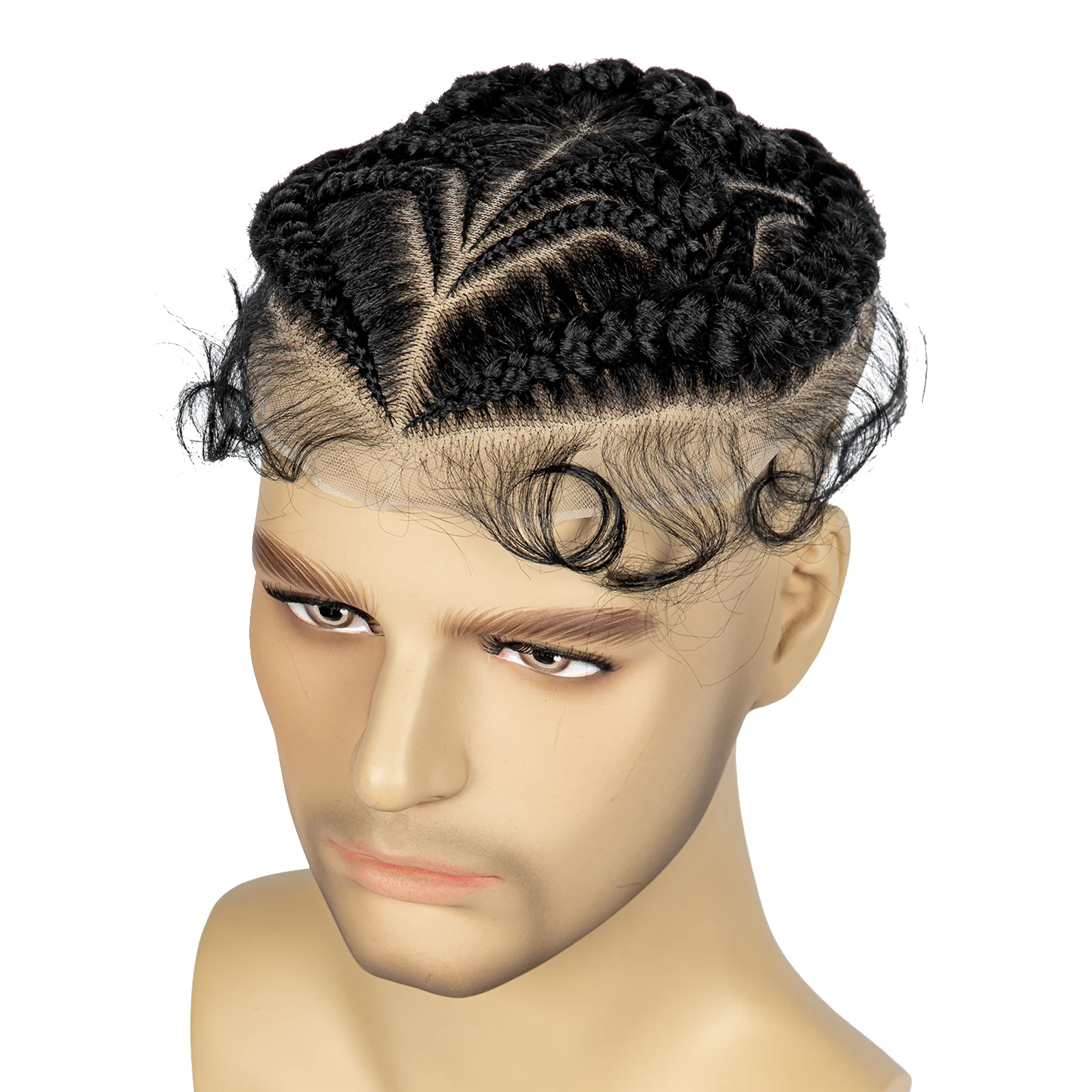 Men's Toupee Hair HD Full Lace Male Hairpieces with Cornrow Braids White Hair Reaplcement Synthetic Short Hair Topper for Men