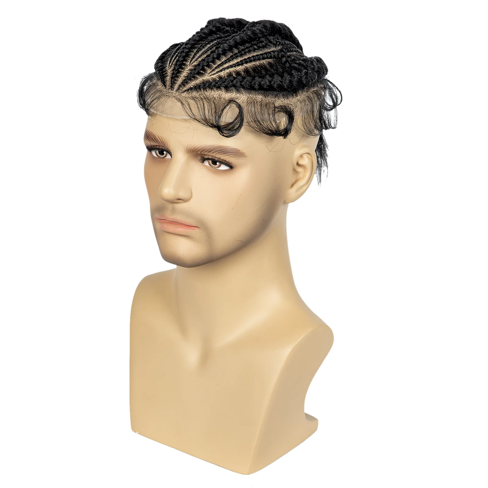 Men's Toupee Hair HD Full Lace Male Hairpieces with Cornrow Braids White Hair Reaplcement Synthetic Short Hair Topper for Men
