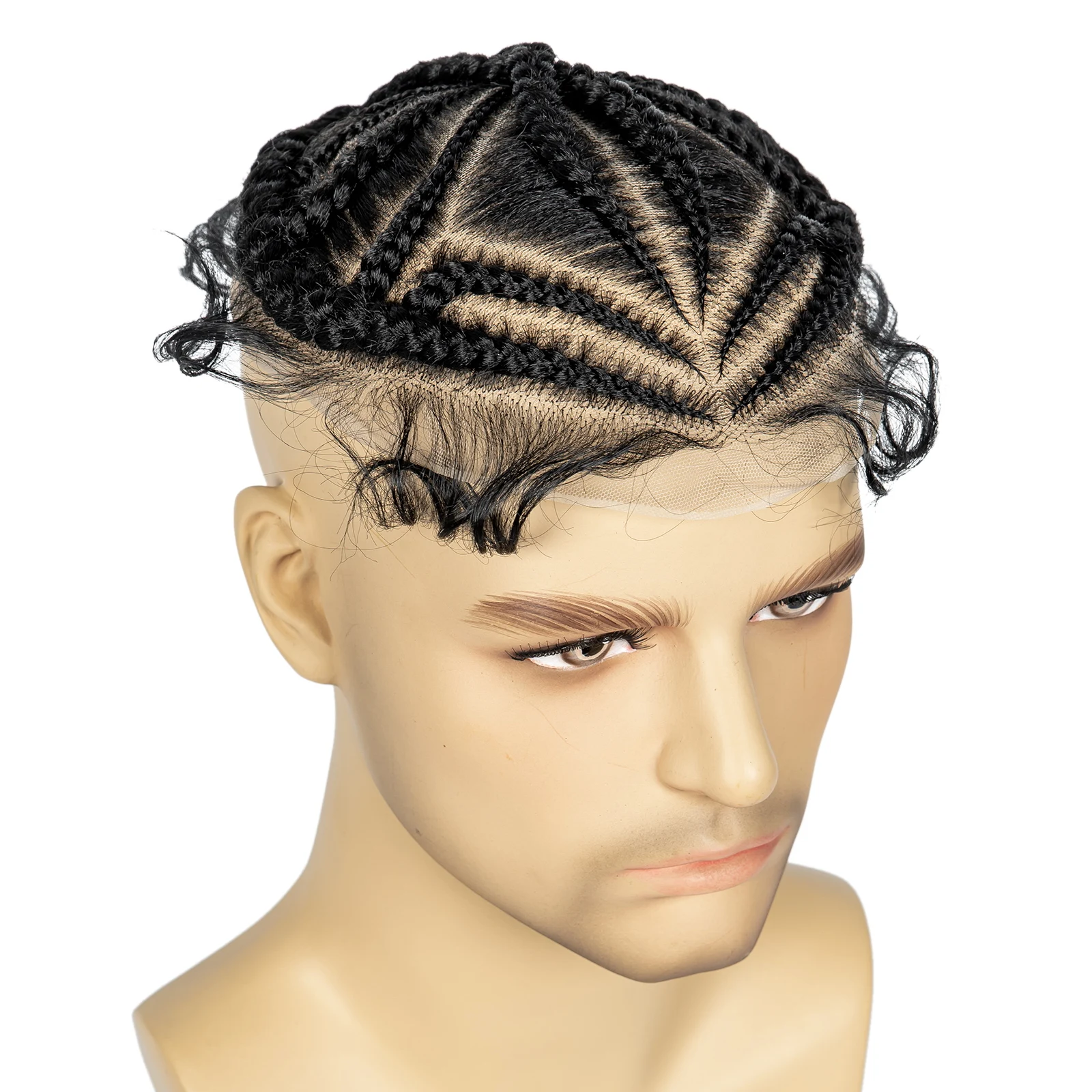 Men's Toupee Hair HD Full Lace Male Hairpieces with Cornrow Braids White Hair Reaplcement Synthetic Short Hair Topper for Men