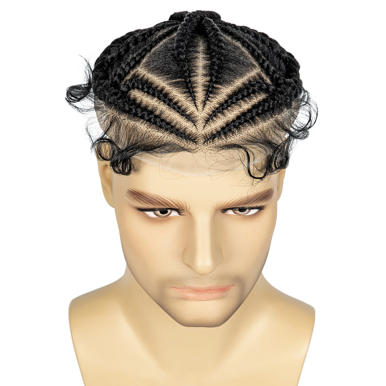 Men's Toupee Hair HD Full Lace Male Hairpieces with Cornrow Braids White Hair Reaplcement Synthetic Short Hair Topper for Men