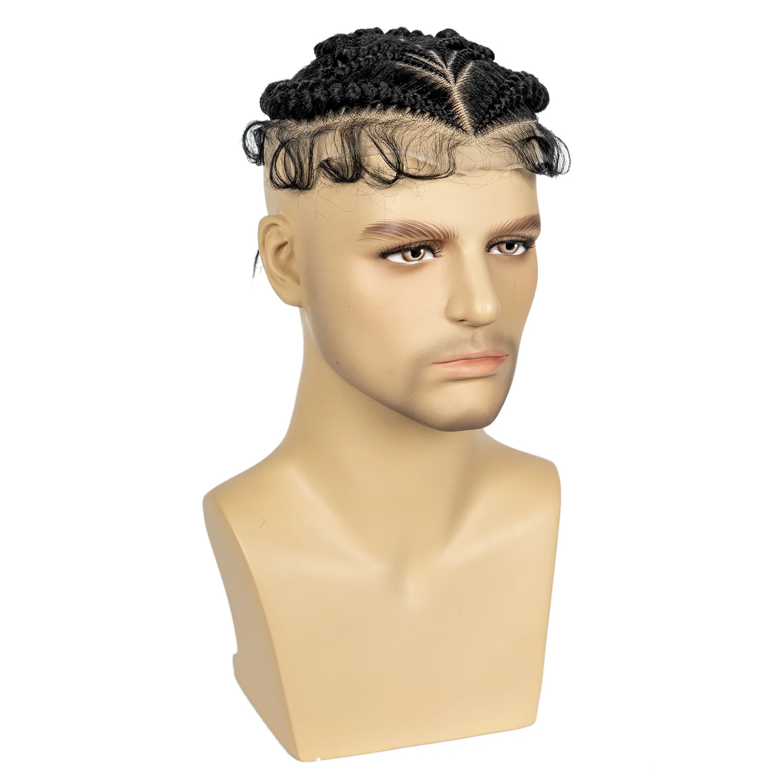 Men's Toupee Hair HD Full Lace Male Hairpieces with Cornrow Braids White Hair Reaplcement Synthetic Short Hair Topper for Men
