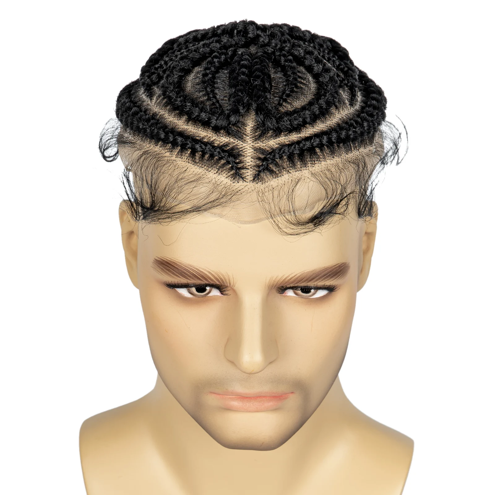 Men's Toupee Hair HD Full Lace Male Hairpieces with Cornrow Braids White Hair Reaplcement Synthetic Short Hair Topper for Men