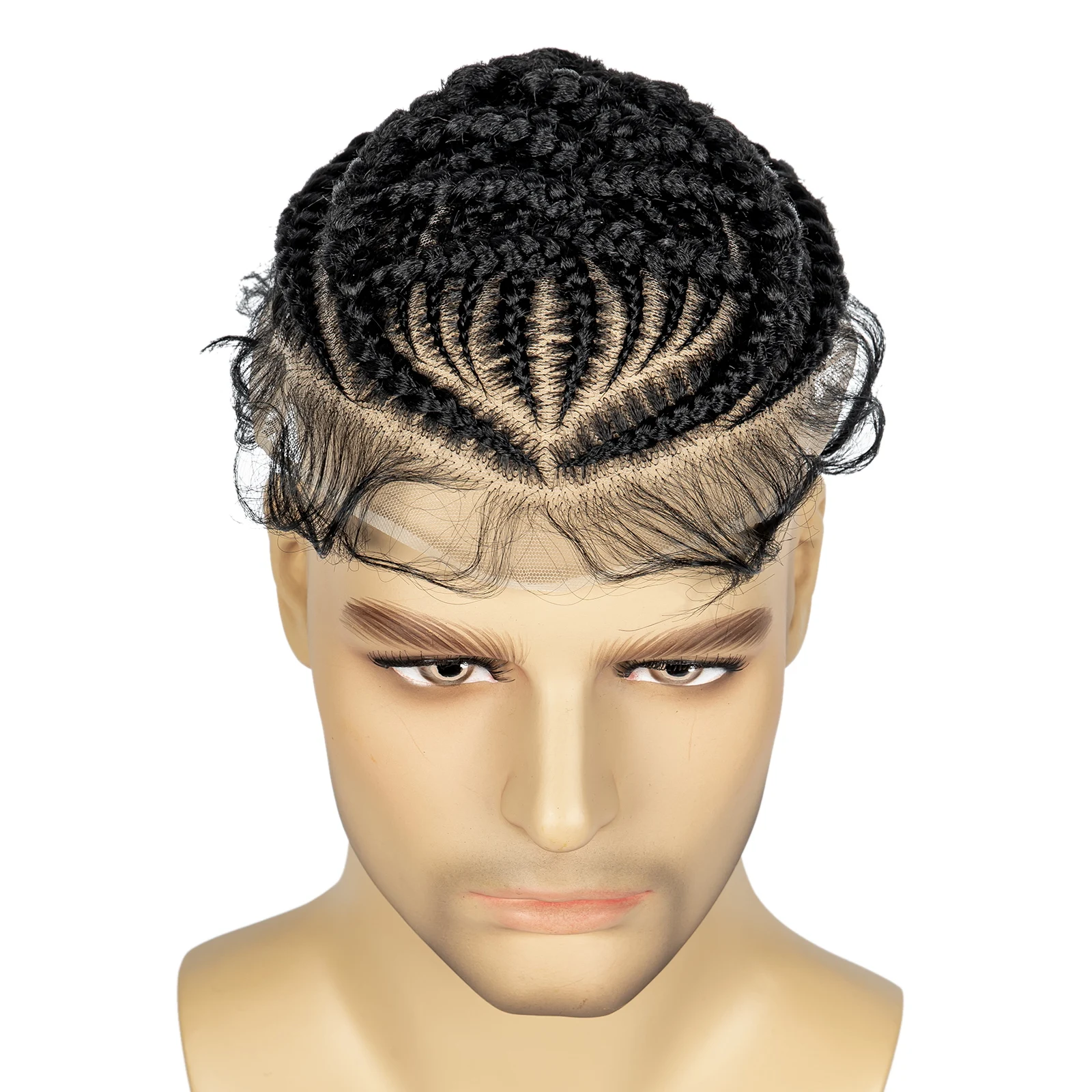 Men's Toupee Hair HD Full Lace Male Hairpieces with Cornrow Braids White Hair Reaplcement Synthetic Short Hair Topper for Men
