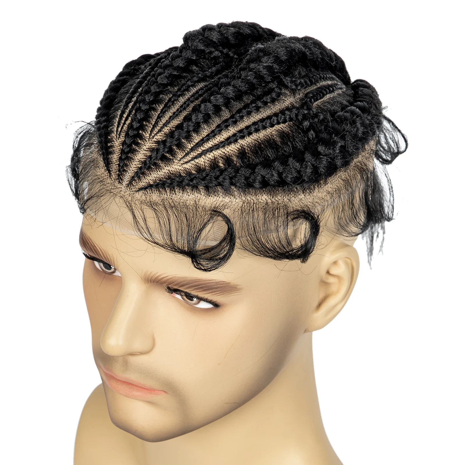 Men's Toupee Hair HD Full Lace Male Hairpieces with Cornrow Braids White Hair Reaplcement Synthetic Short Hair Topper for Men