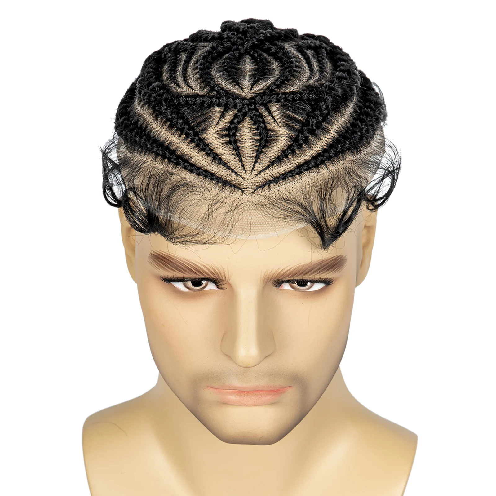 Men's Toupee Hair HD Full Lace Male Hairpieces with Cornrow Braids White Hair Reaplcement Synthetic Short Hair Topper for Men