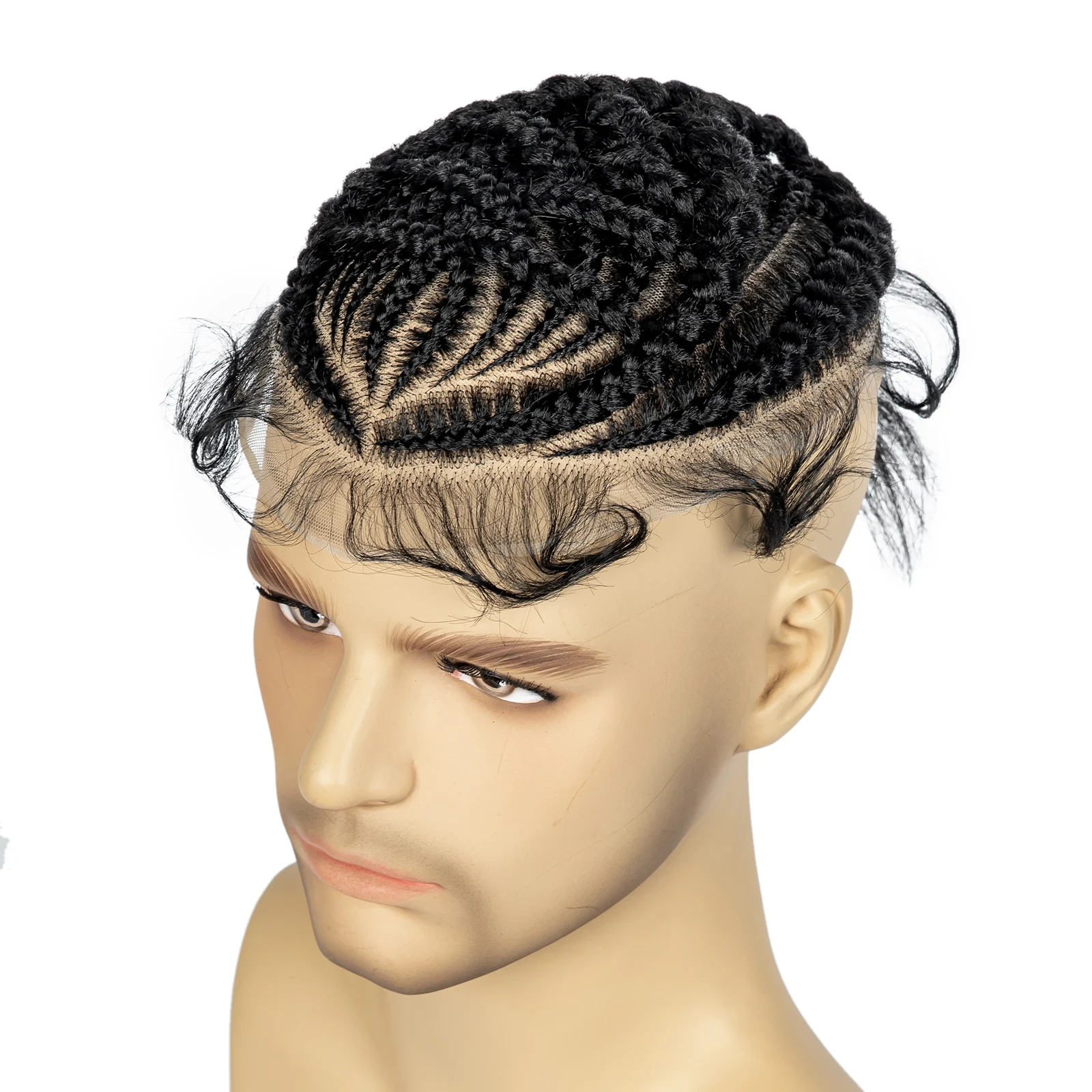 Men's Toupee Hair HD Full Lace Male Hairpieces with Cornrow Braids White Hair Reaplcement Synthetic Short Hair Topper for Men