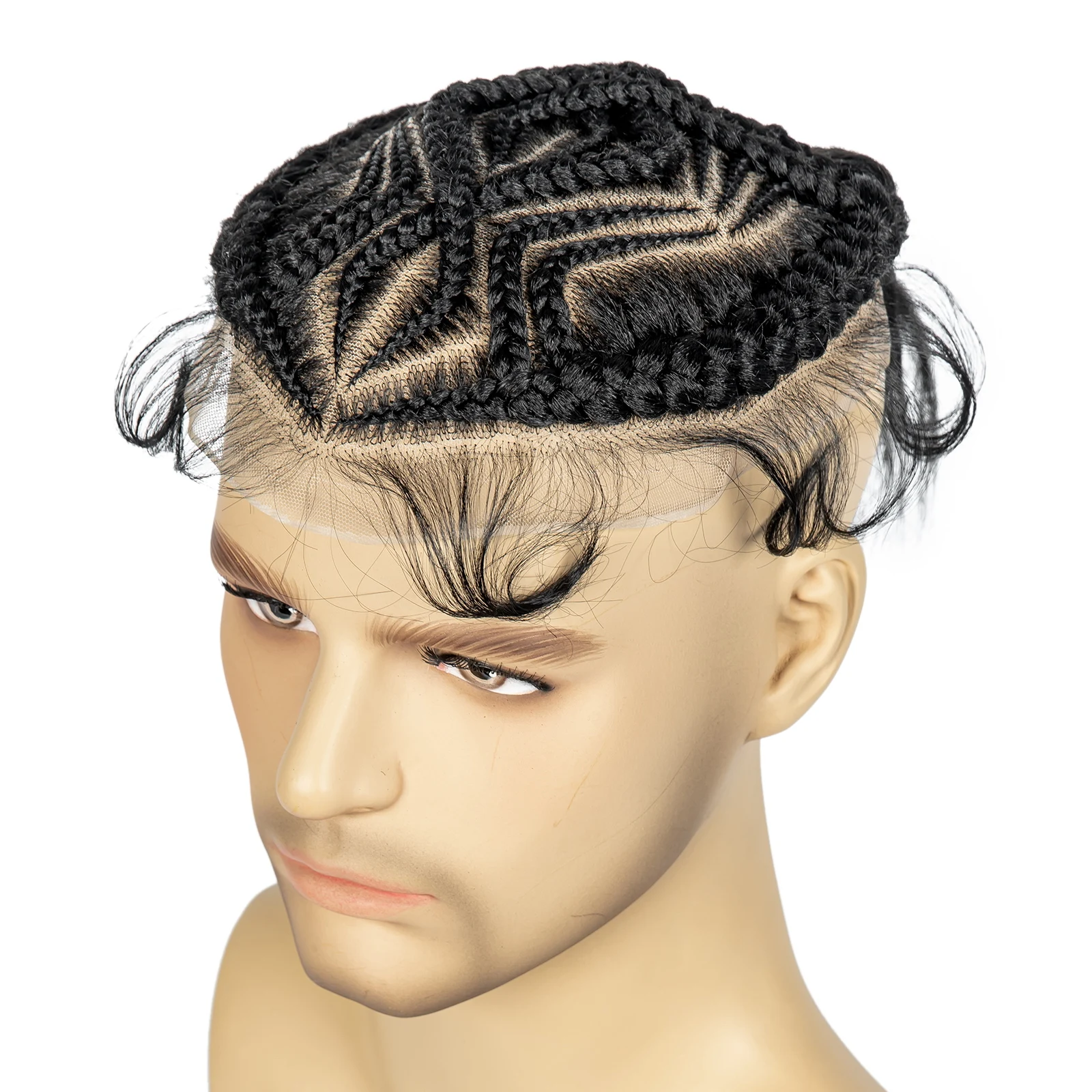 Men's Toupee Hair HD Full Lace Male Hairpieces with Cornrow Braids White Hair Reaplcement Synthetic Short Hair Topper for Men