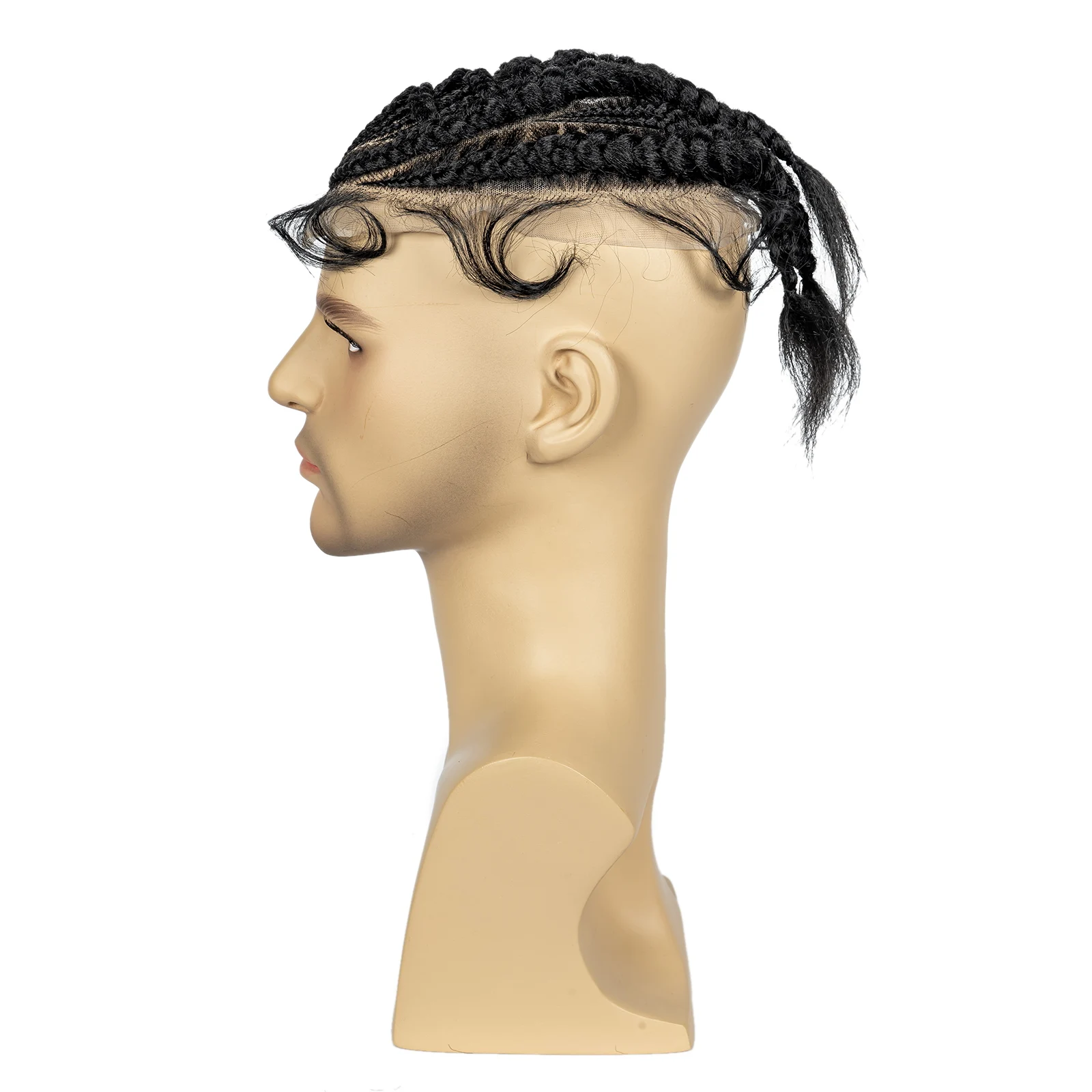 Men's Toupee Hair HD Full Lace Male Hairpieces with Cornrow Braids White Hair Reaplcement Synthetic Short Hair Topper for Men
