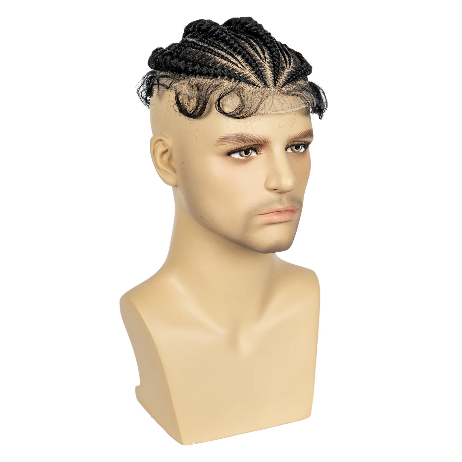 Men's Toupee Hair HD Full Lace Male Hairpieces with Cornrow Braids White Hair Reaplcement Synthetic Short Hair Topper for Men