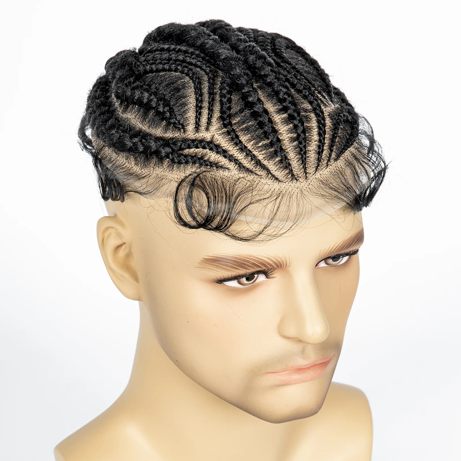 Men's Toupee Hair HD Full Lace Male Hairpieces with Cornrow Braids White Hair Reaplcement Synthetic Short Hair Topper for Men
