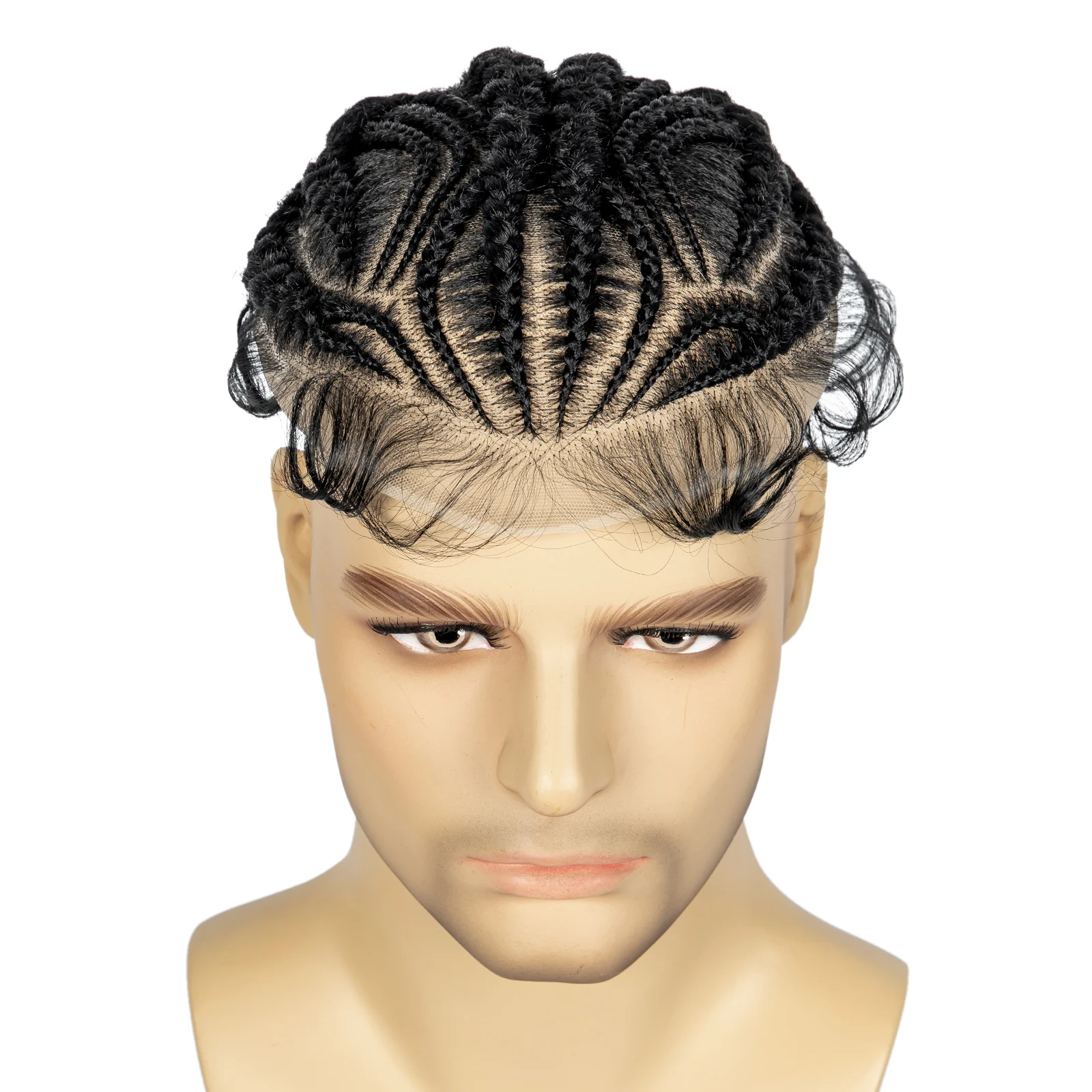 Men's Toupee Hair HD Full Lace Male Hairpieces with Cornrow Braids White Hair Reaplcement Synthetic Short Hair Topper for Men
