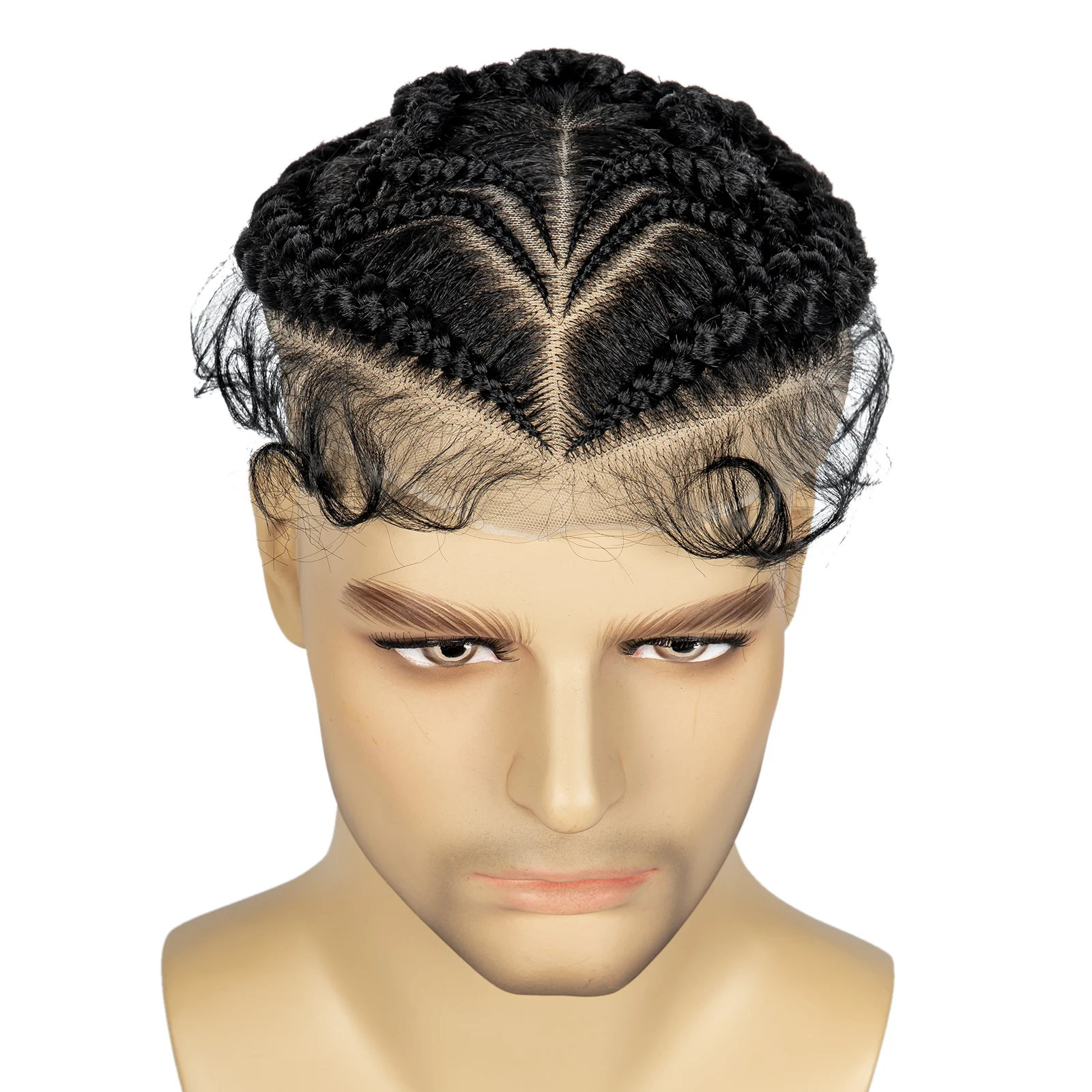 Men's Toupee Hair HD Full Lace Male Hairpieces with Cornrow Braids White Hair Reaplcement Synthetic Short Hair Topper for Men