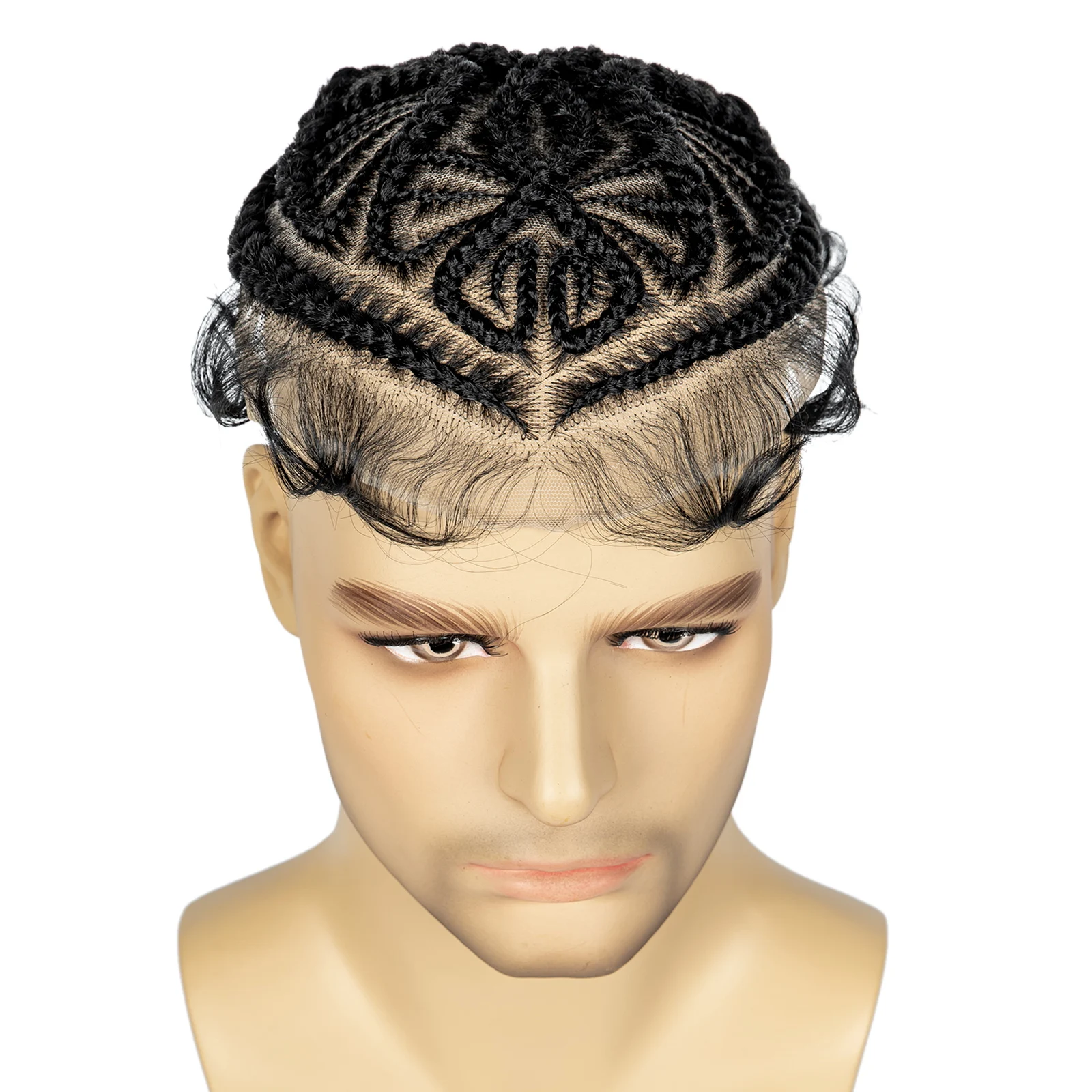 Men's Toupee Hair HD Full Lace Male Hairpieces with Cornrow Braids White Hair Reaplcement Synthetic Short Hair Topper for Men
