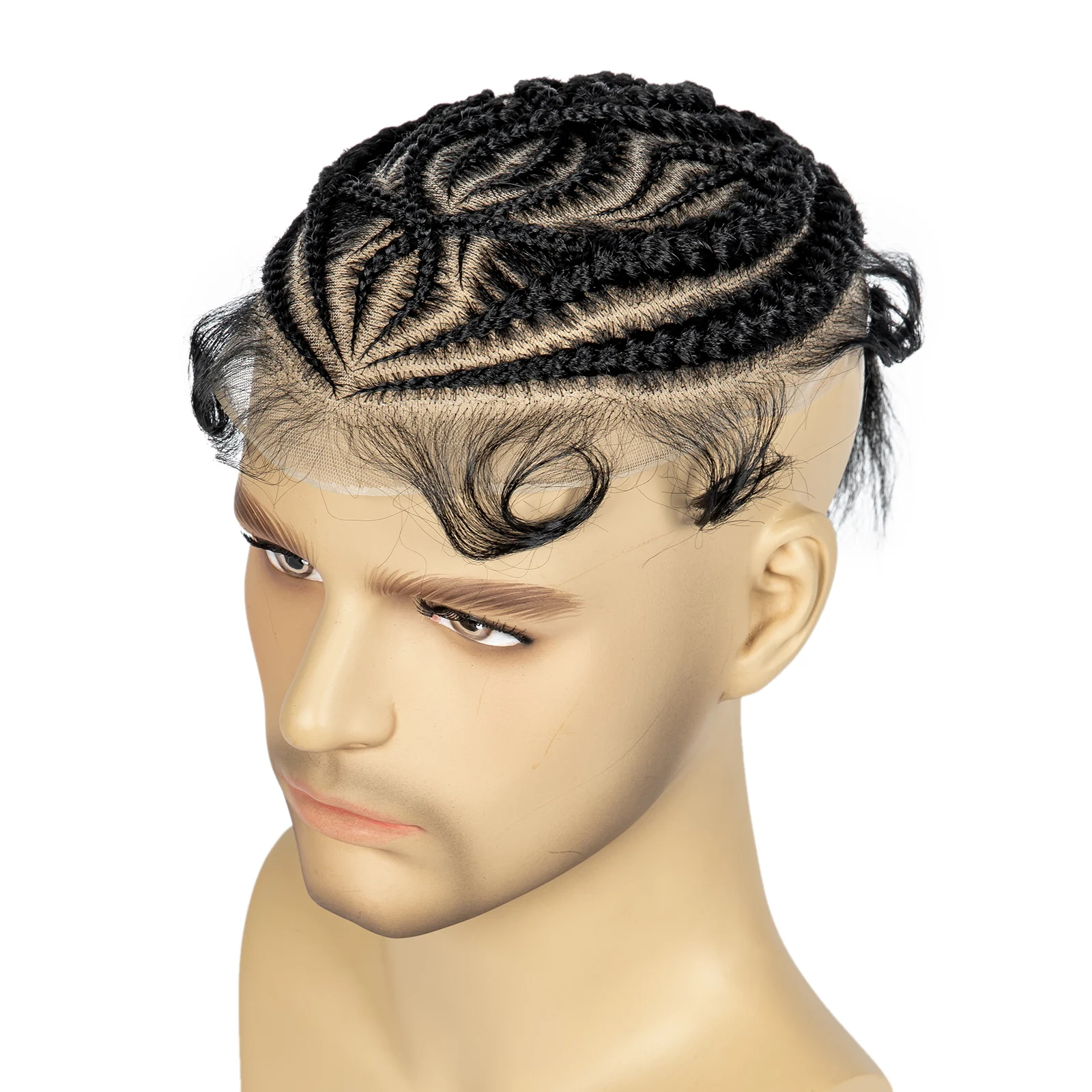 Men's Toupee Hair HD Full Lace Male Hairpieces with Cornrow Braids White Hair Reaplcement Synthetic Short Hair Topper for Men