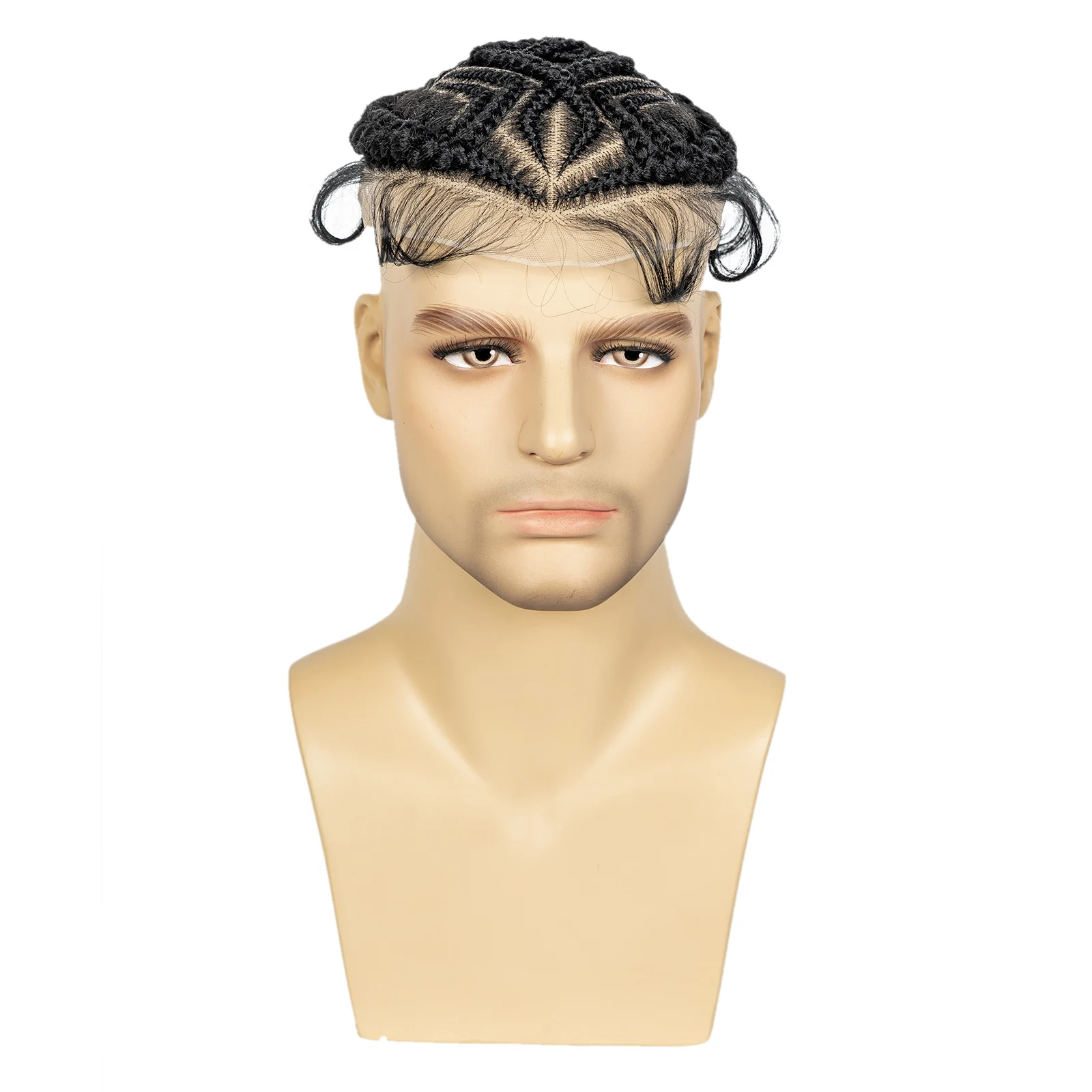 Men's Toupee Hair HD Full Lace Male Hairpieces with Cornrow Braids White Hair Reaplcement Synthetic Short Hair Topper for Men