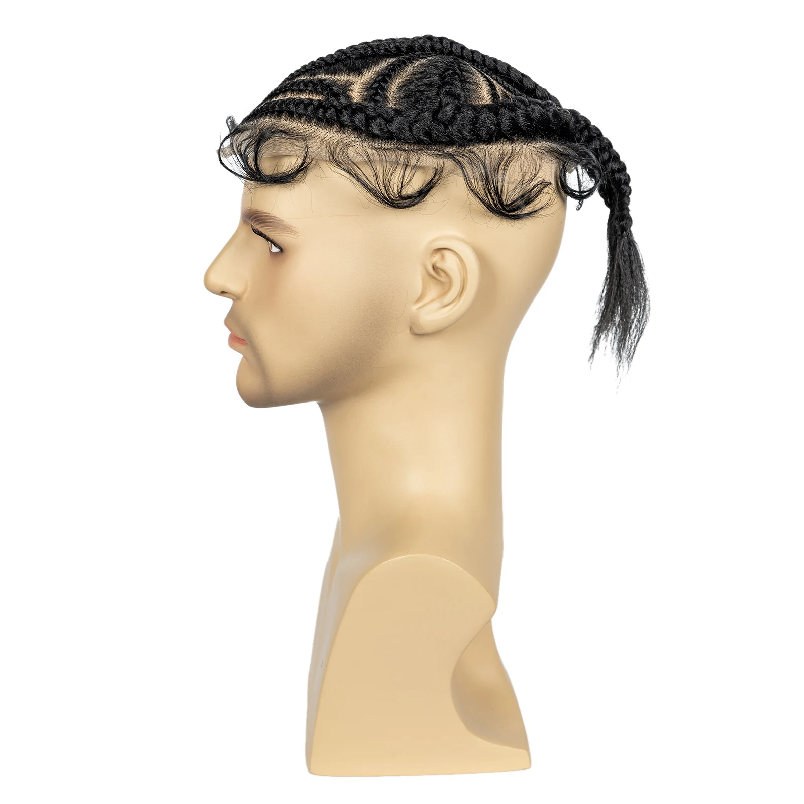 Men's Toupee Hair HD Full Lace Male Hairpieces with Cornrow Braids White Hair Reaplcement Synthetic Short Hair Topper for Men