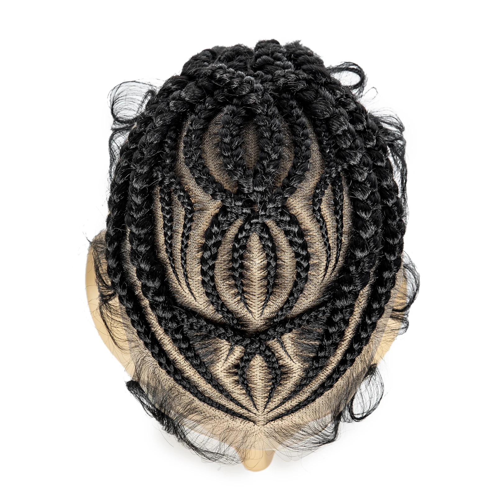 Men's Toupee Hair HD Full Lace Male Hairpieces with Cornrow Braids White Hair Reaplcement Synthetic Short Hair Topper for Men