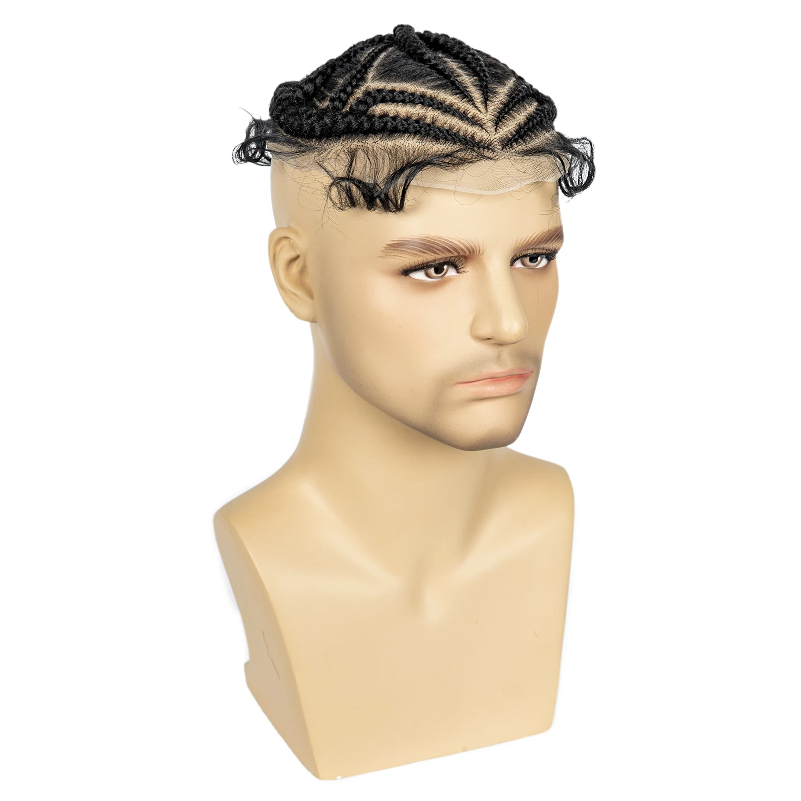 Men's Toupee Hair HD Full Lace Male Hairpieces with Cornrow Braids White Hair Reaplcement Synthetic Short Hair Topper for Men