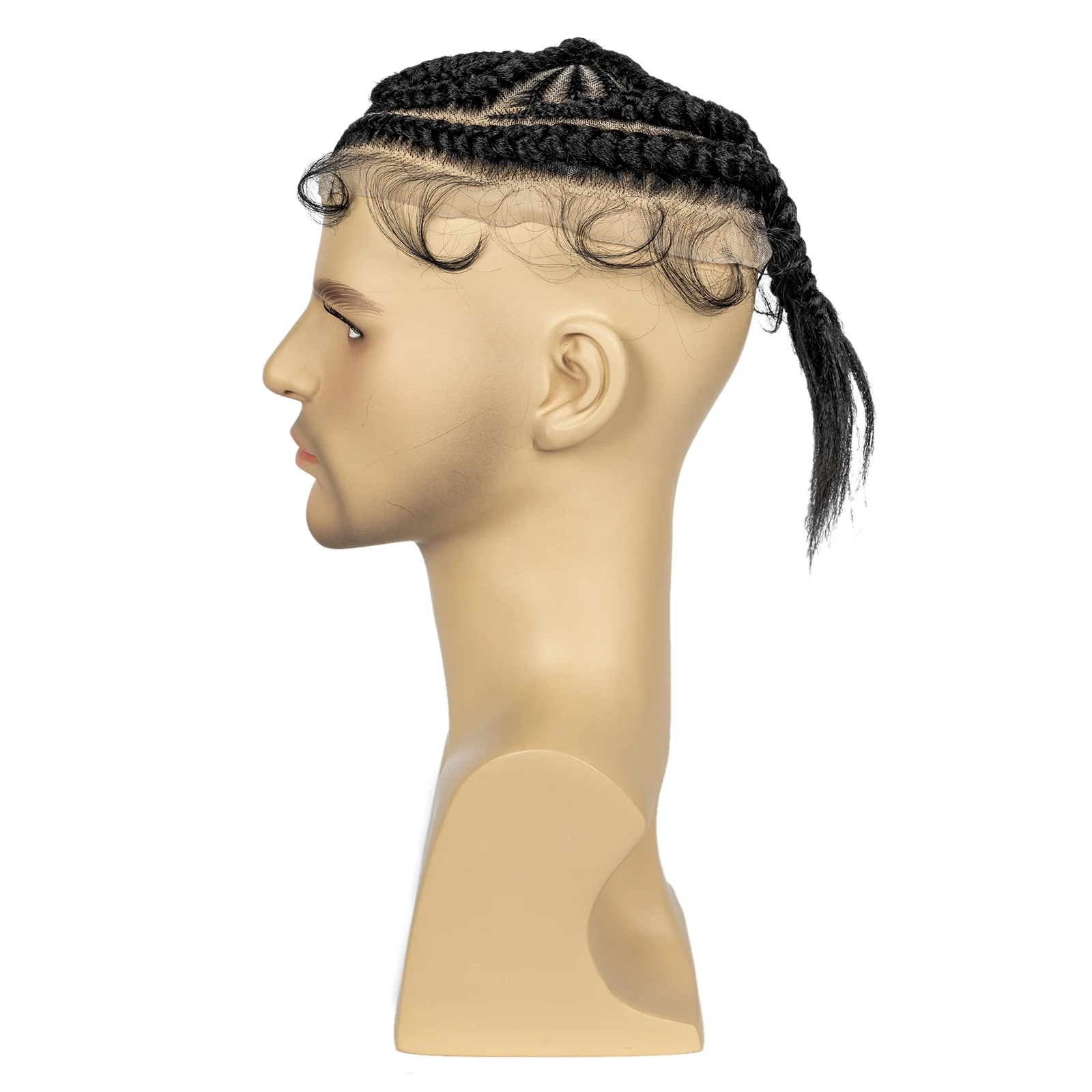 Men's Toupee Hair HD Full Lace Male Hairpieces with Cornrow Braids White Hair Reaplcement Synthetic Short Hair Topper for Men