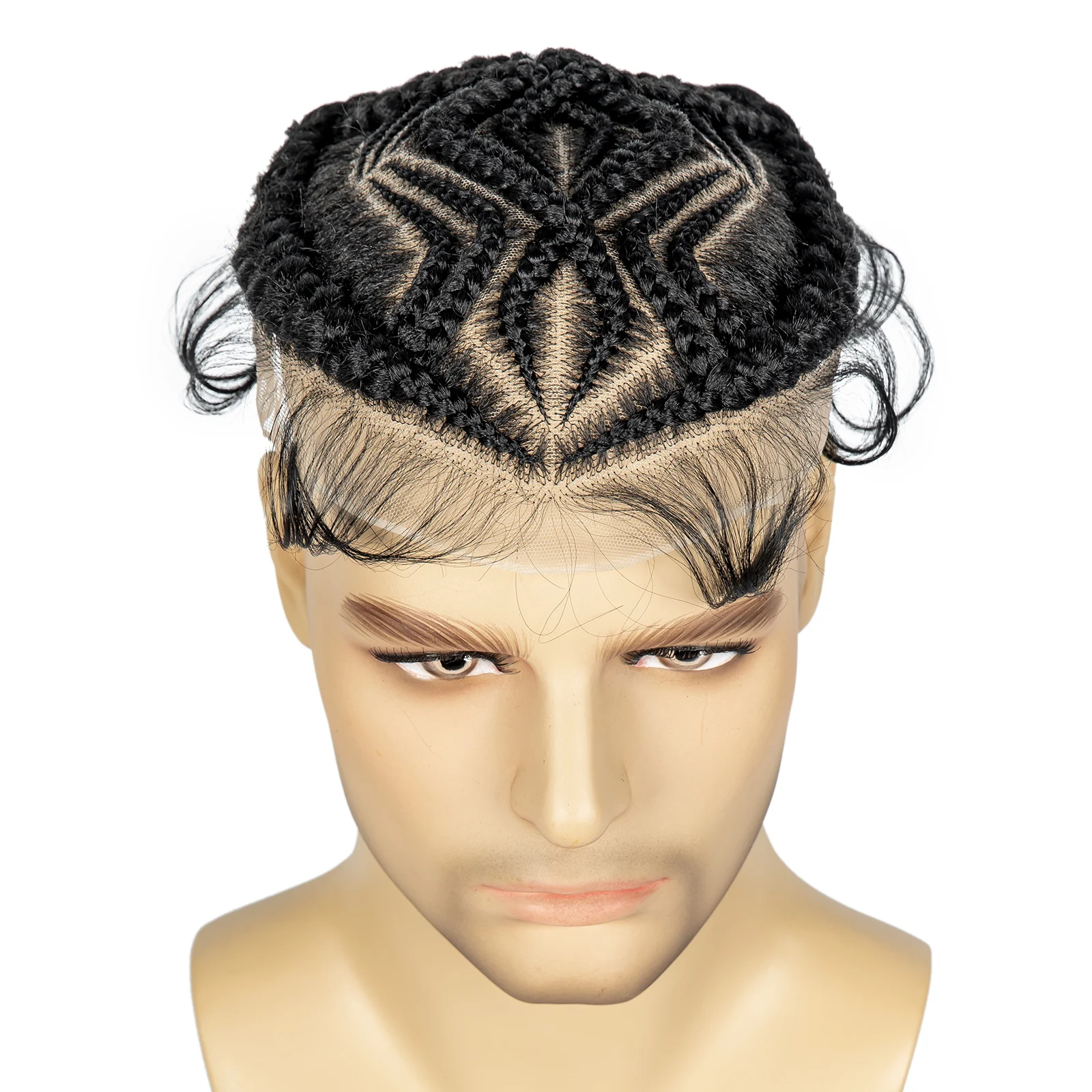 Men's Toupee Hair HD Full Lace Male Hairpieces with Cornrow Braids White Hair Reaplcement Synthetic Short Hair Topper for Men