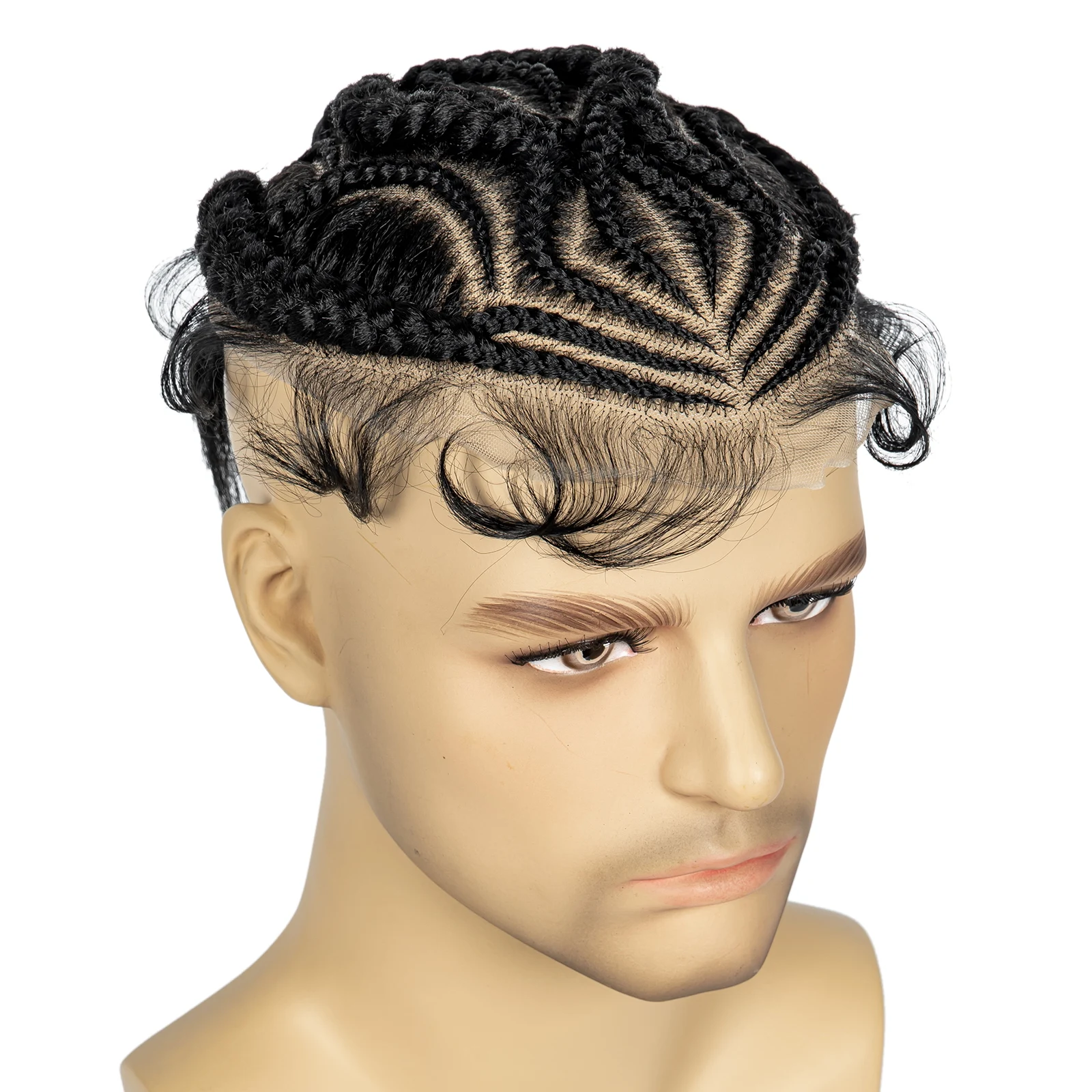 Men's Toupee Hair HD Full Lace Male Hairpieces with Cornrow Braids White Hair Reaplcement Synthetic Short Hair Topper for Men