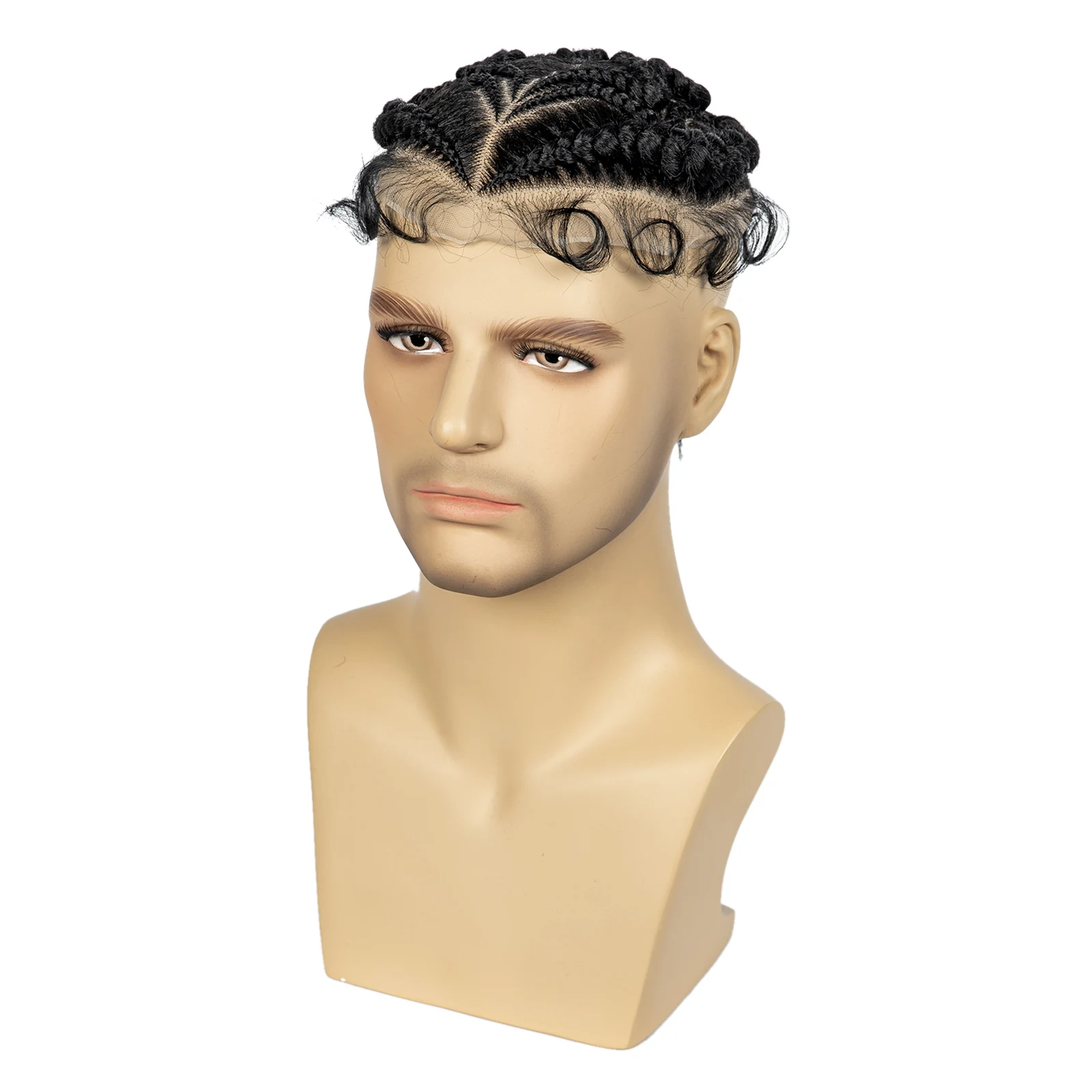 Men's Toupee Hair HD Full Lace Male Hairpieces with Cornrow Braids White Hair Reaplcement Synthetic Short Hair Topper for Men