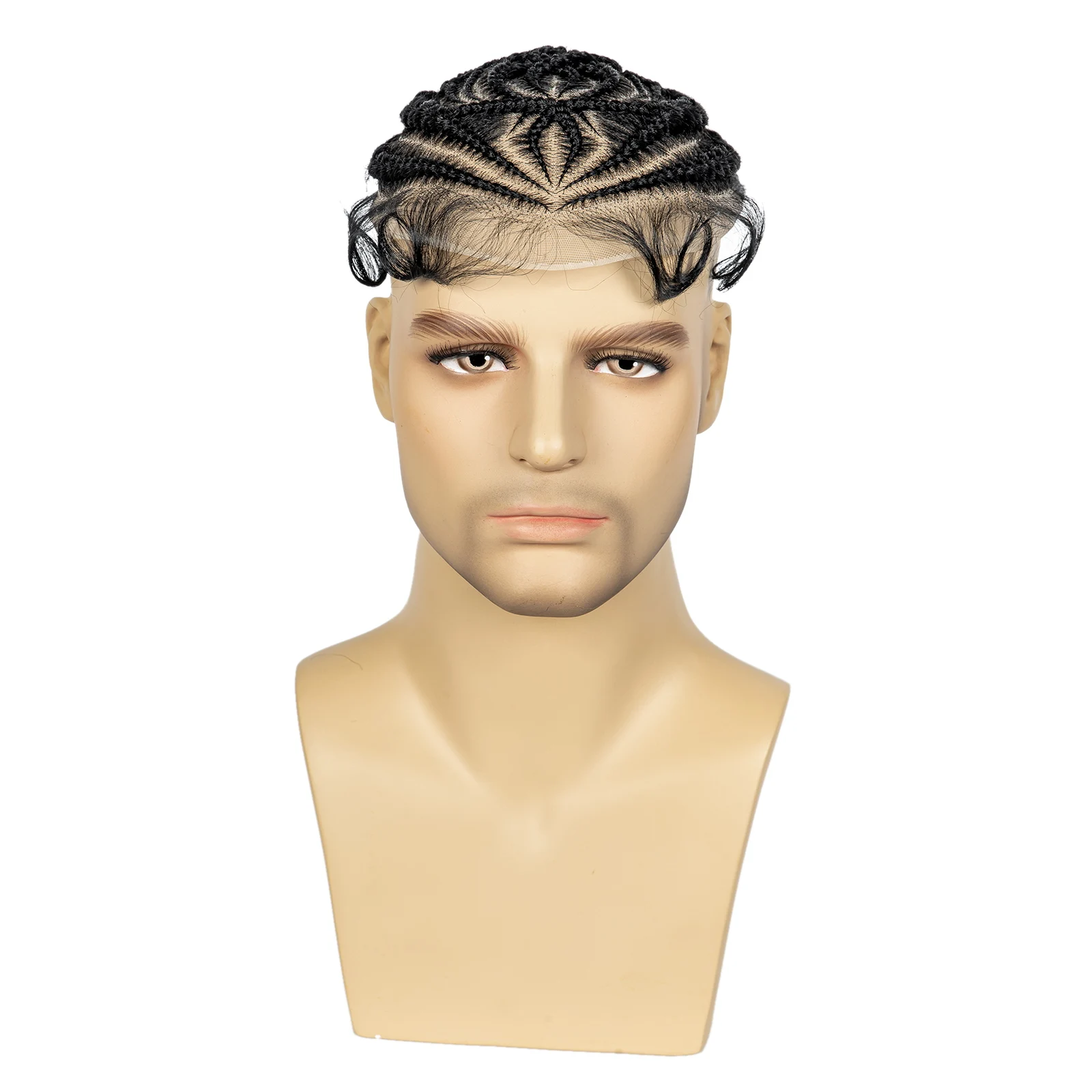 Men's Toupee Hair HD Full Lace Male Hairpieces with Cornrow Braids White Hair Reaplcement Synthetic Short Hair Topper for Men